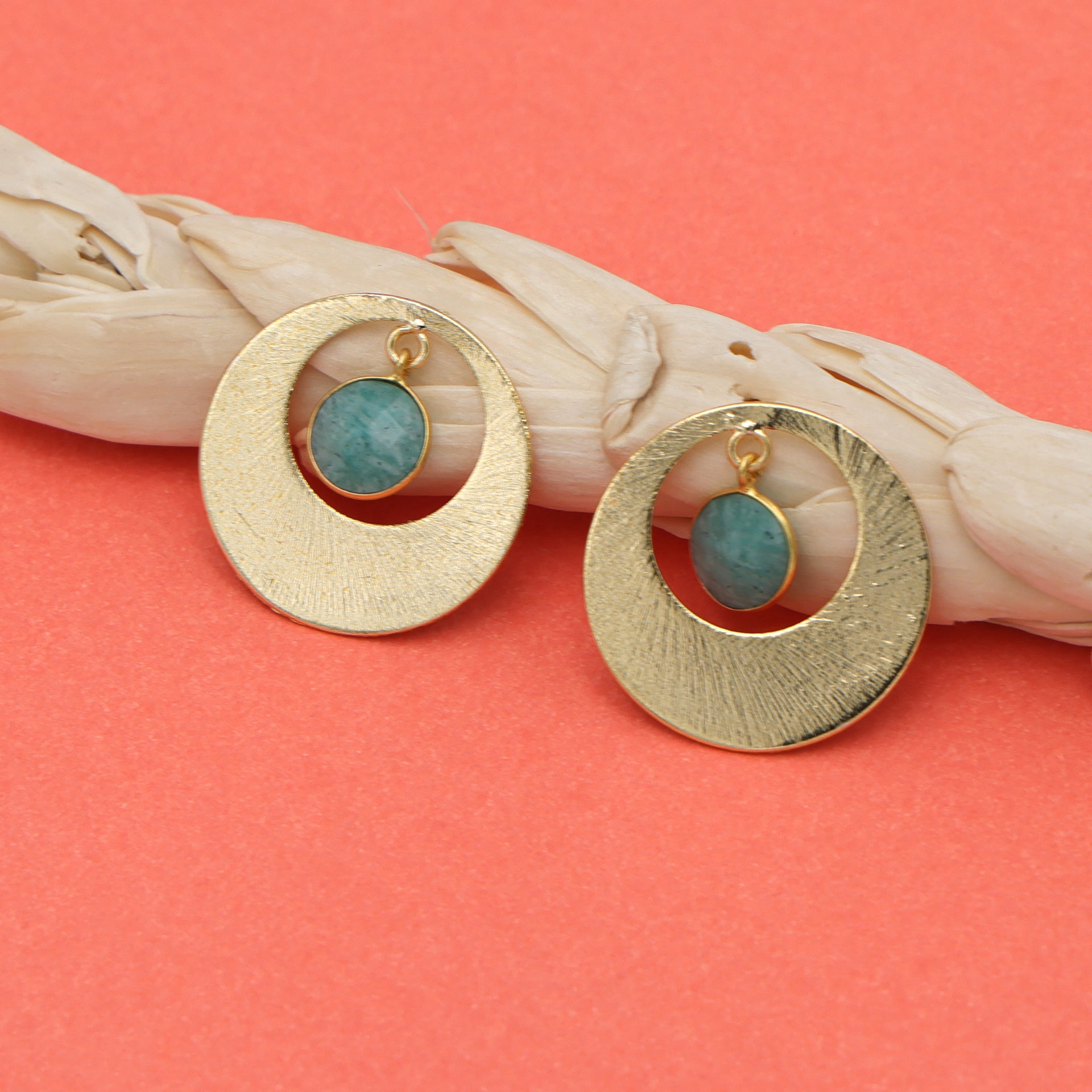 DuaAmazoniteCoinEarringsHandmadeGoldPlatedUniqueJewelryforWomen