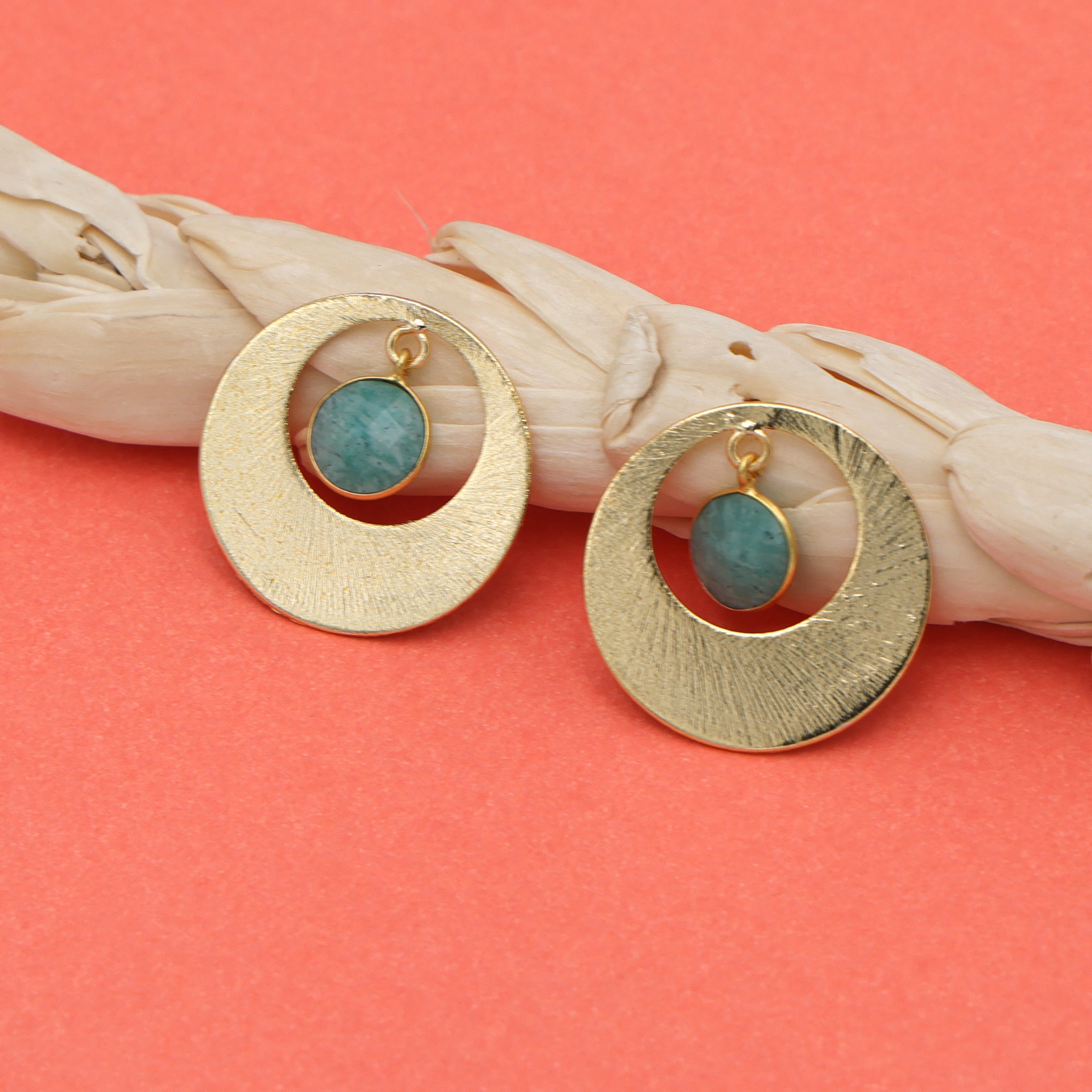 DuaAmazoniteCoinEarringsHandmadeGoldPlatedUniqueJewelryforWomen