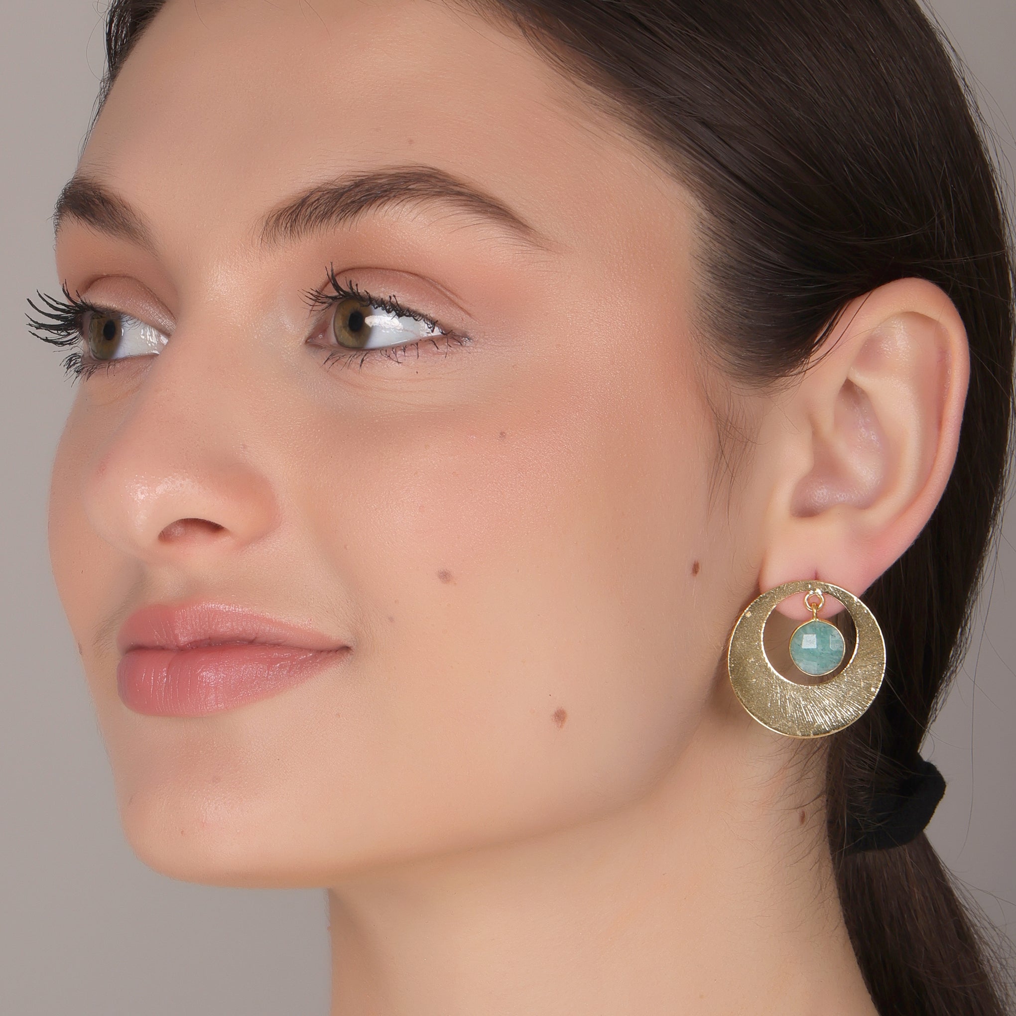 DuaAmazoniteCoinEarringsHandmadeGoldPlatedUniqueJewelryforWomen