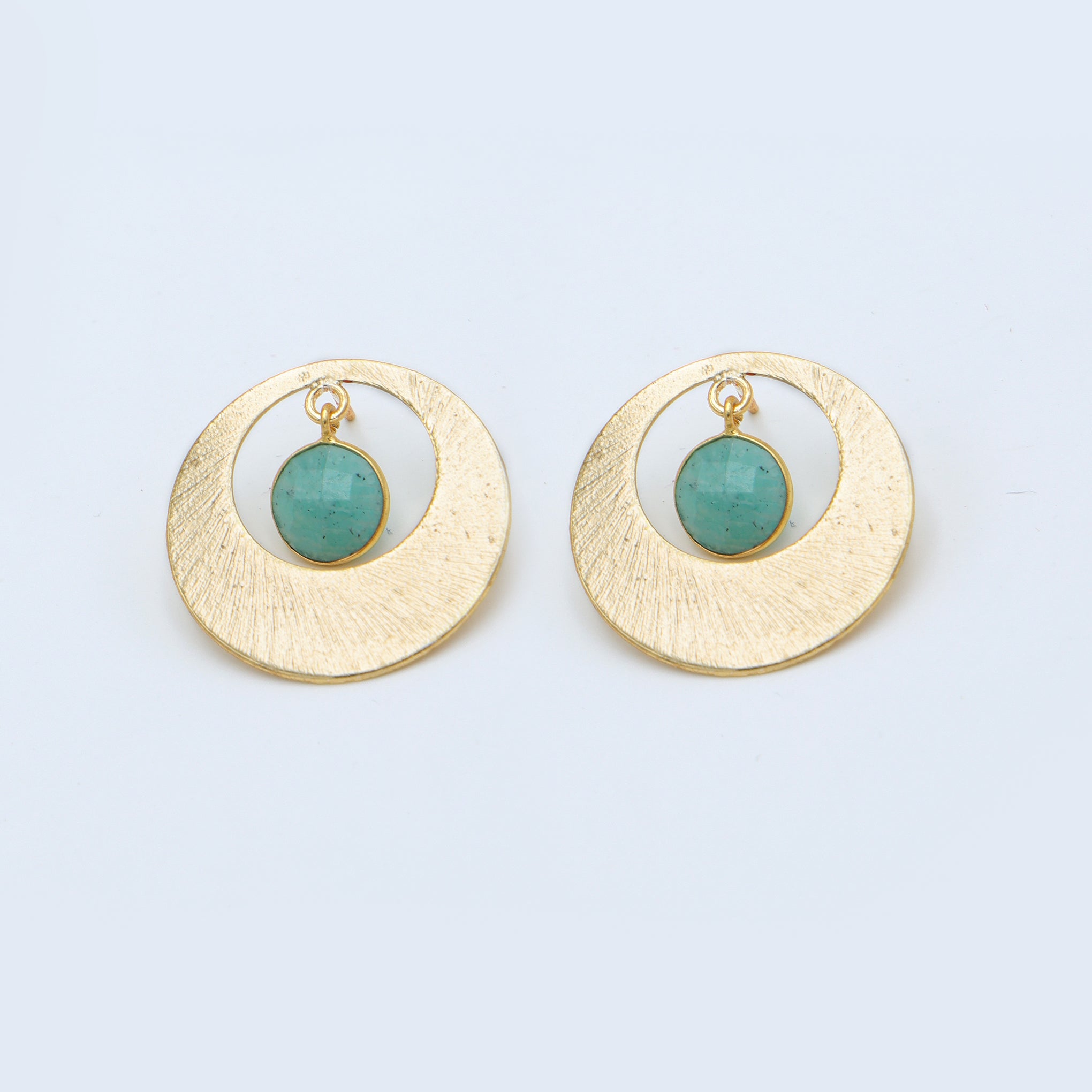 DuaAmazoniteCoinEarringsHandmadeGoldPlatedUniqueJewelryforWomen