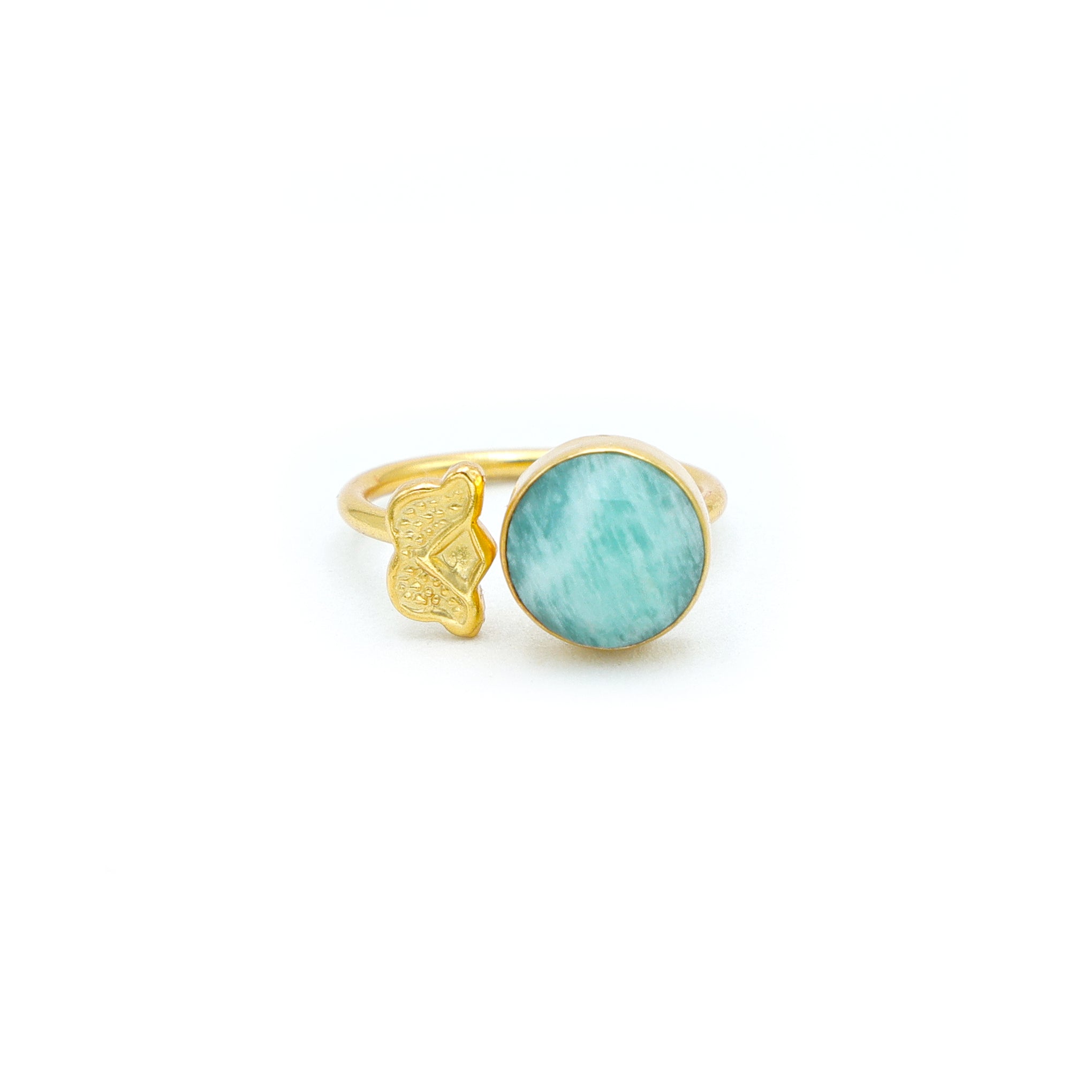 Dua Amazonite Coin Ring – Minimalist Green Gemstone Gold Ring - Dua Online
