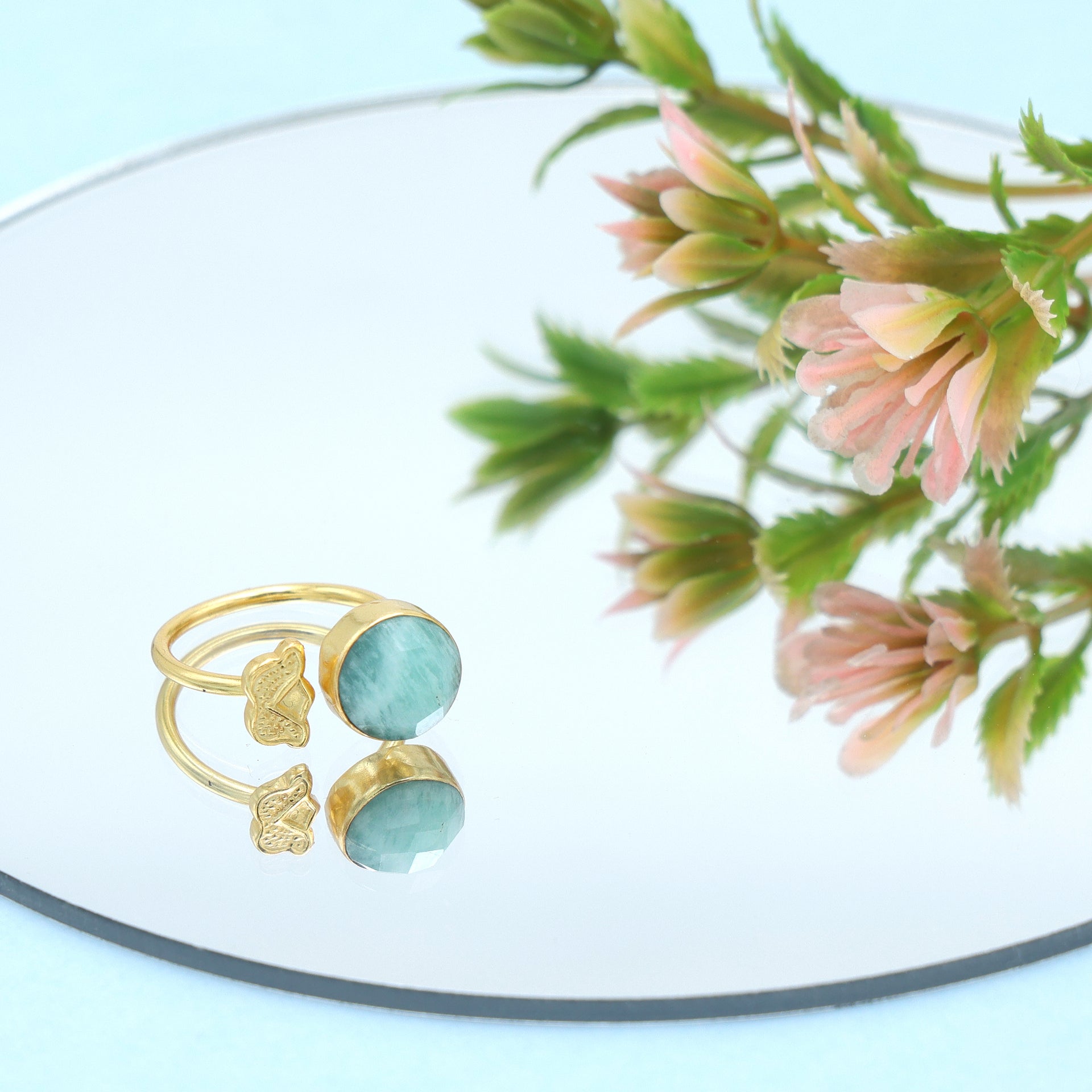 Dua Amazonite Coin Ring – Minimalist Green Gemstone Gold Ring - Dua Online