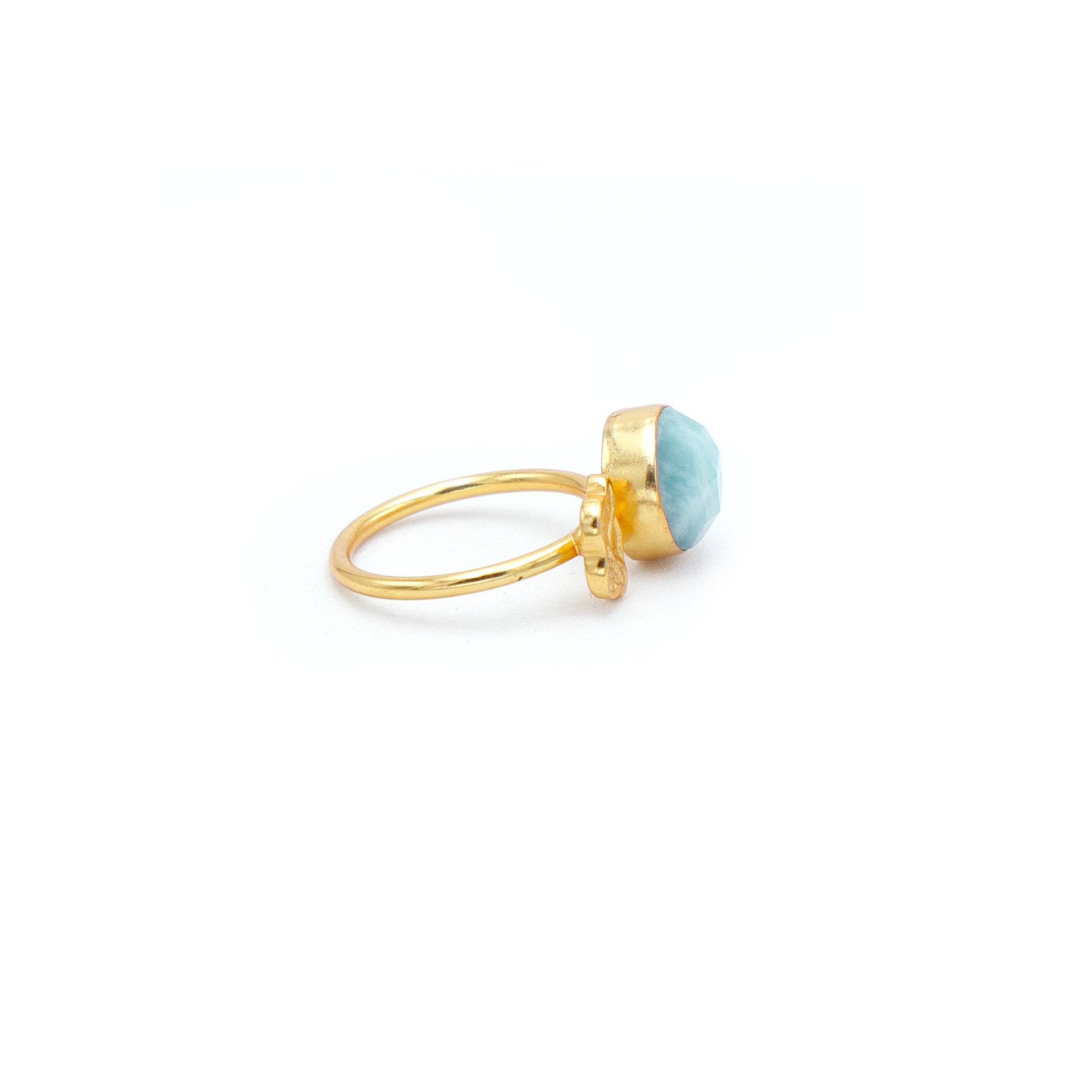 Dua Amazonite Coin Ring – Minimalist Green Gemstone Gold Ring - Dua Online