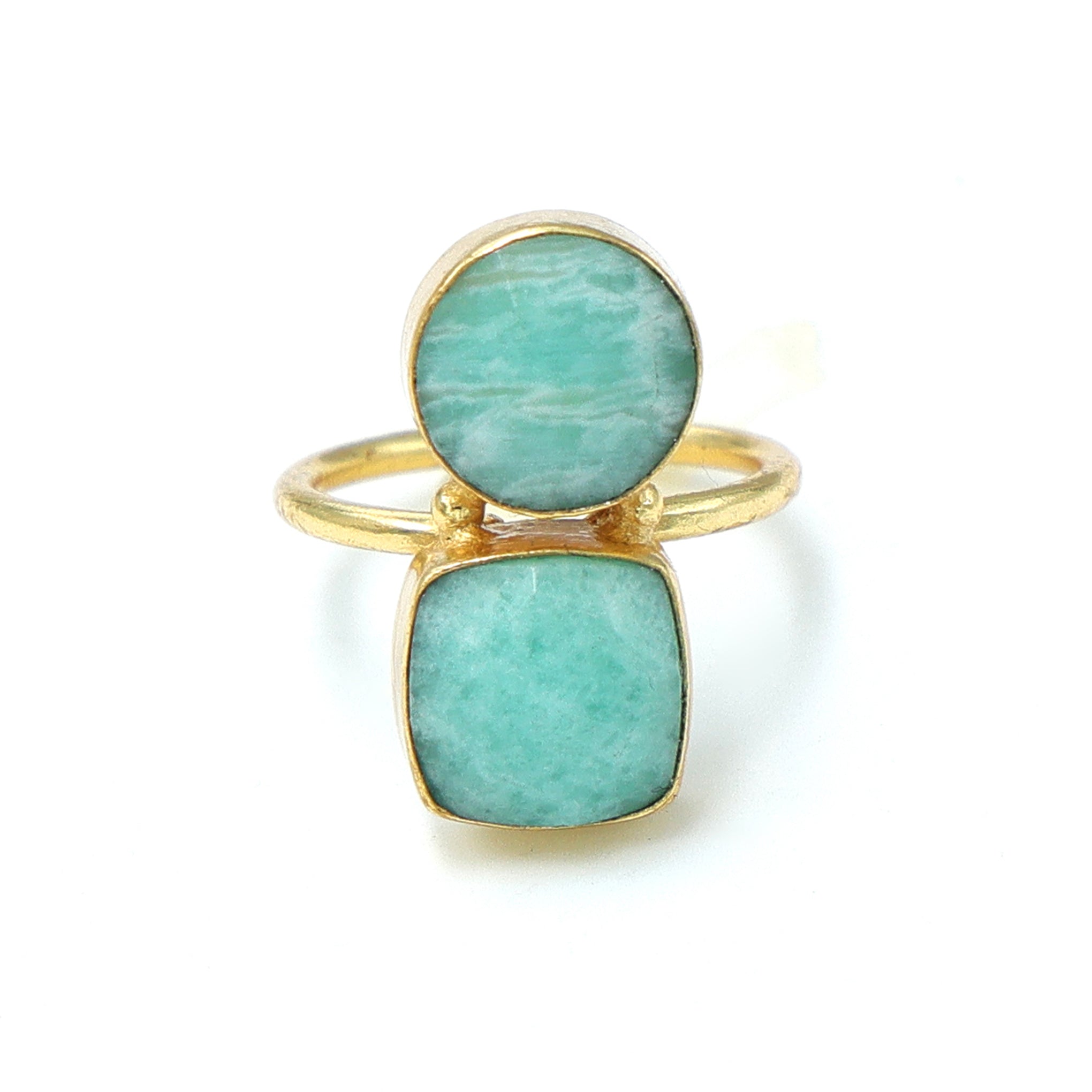 Dua Amazonite Cushion Round Ring | Gold Plated Adjustable Women’s Jewelry