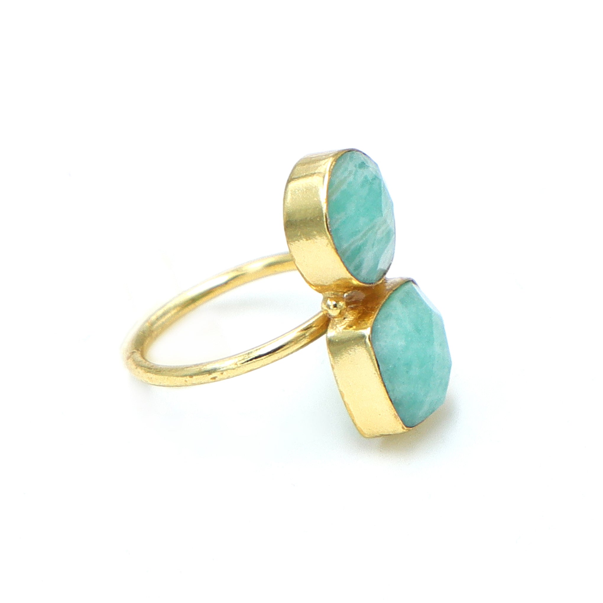 Dua Amazonite Cushion Round Ring | Gold Plated Adjustable Women’s Jewelry