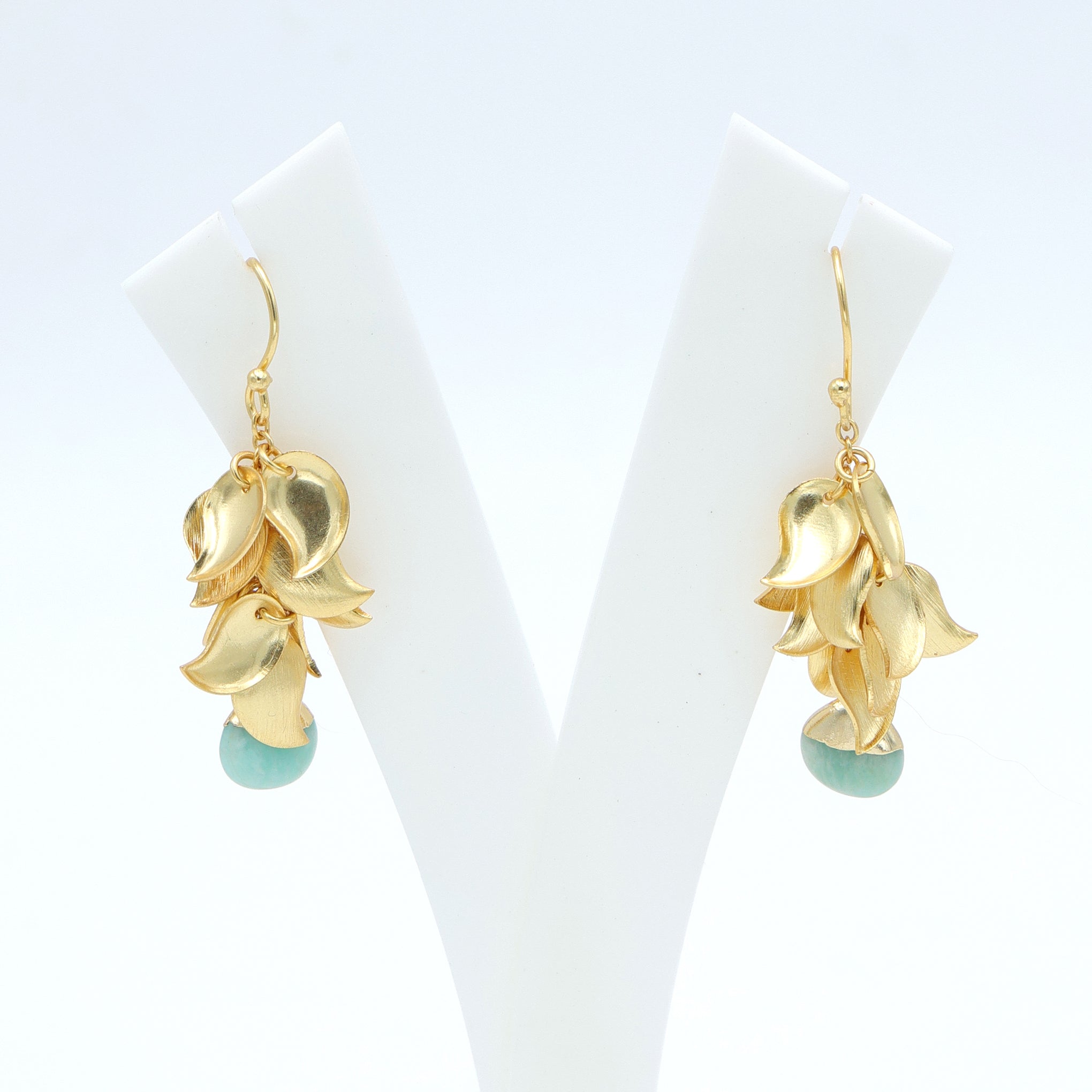 DuaAmazoniteGrapeLeafEarringsHandmadeGoldPlatedMinimalistJewelry