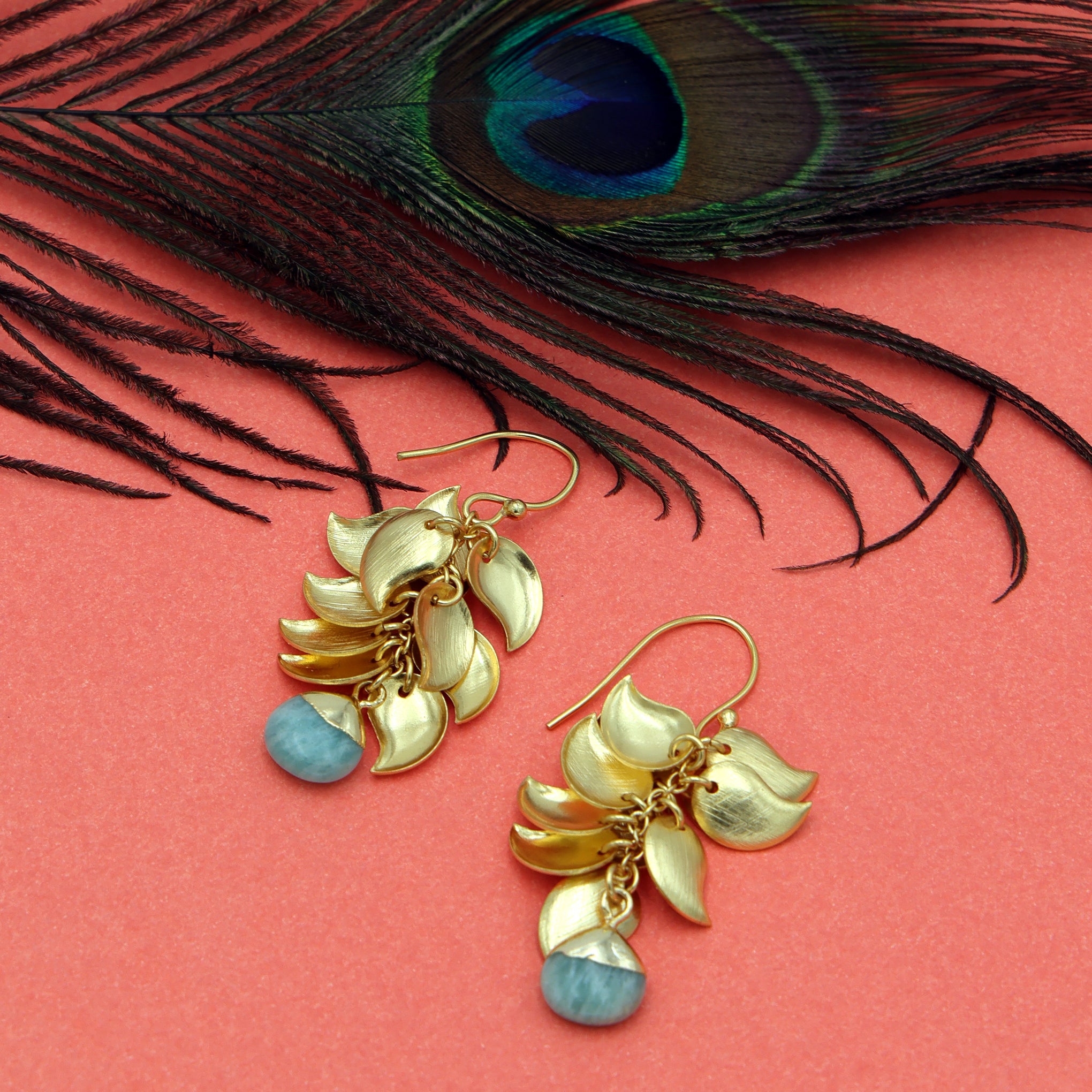 DuaAmazoniteGrapeLeafEarringsHandmadeGoldPlatedMinimalistJewelry