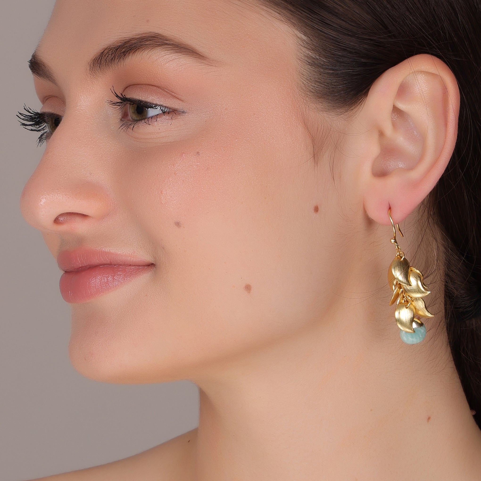 DuaAmazoniteGrapeLeafEarringsHandmadeGoldPlatedMinimalistJewelry