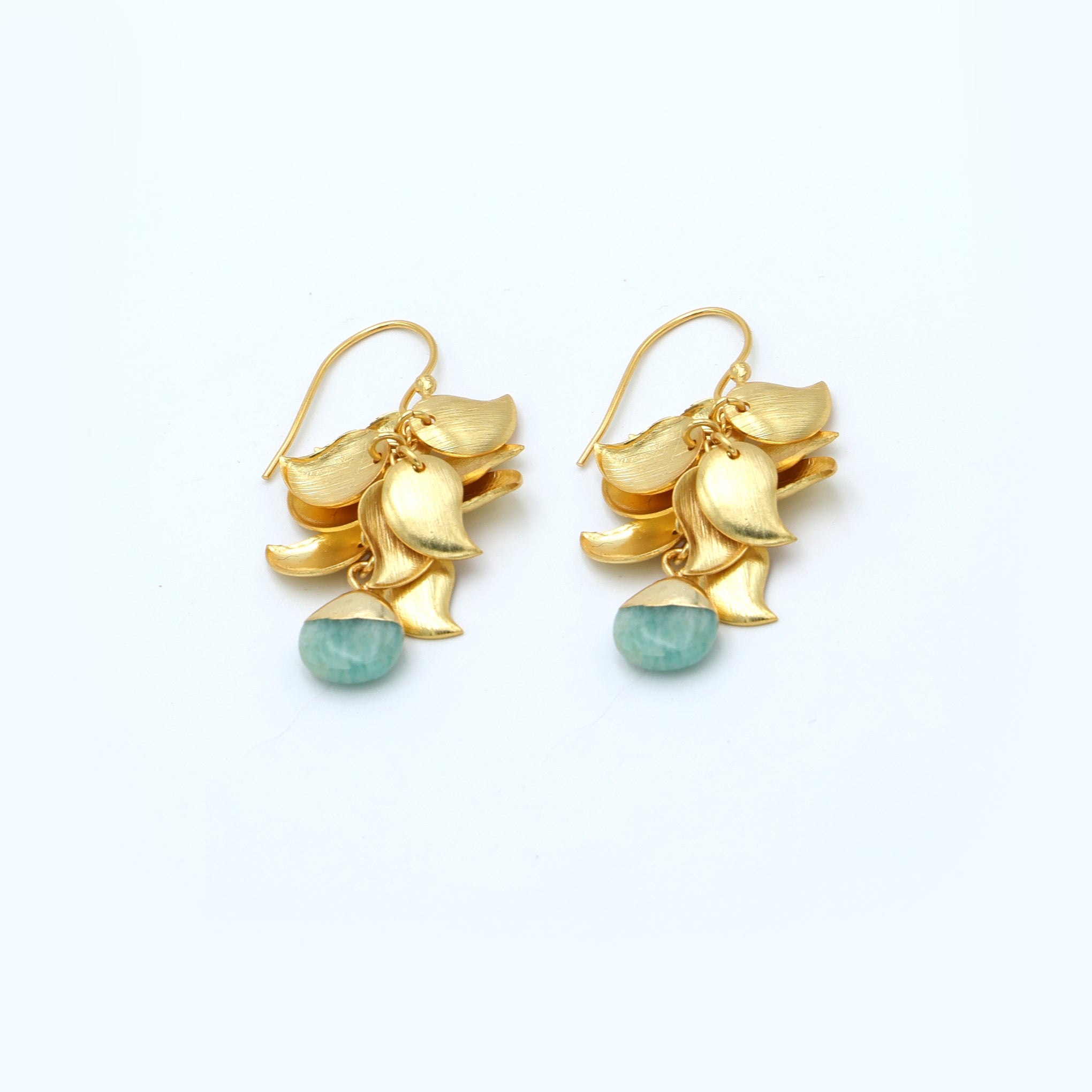 DuaAmazoniteGrapeLeafEarringsHandmadeGoldPlatedMinimalistJewelry