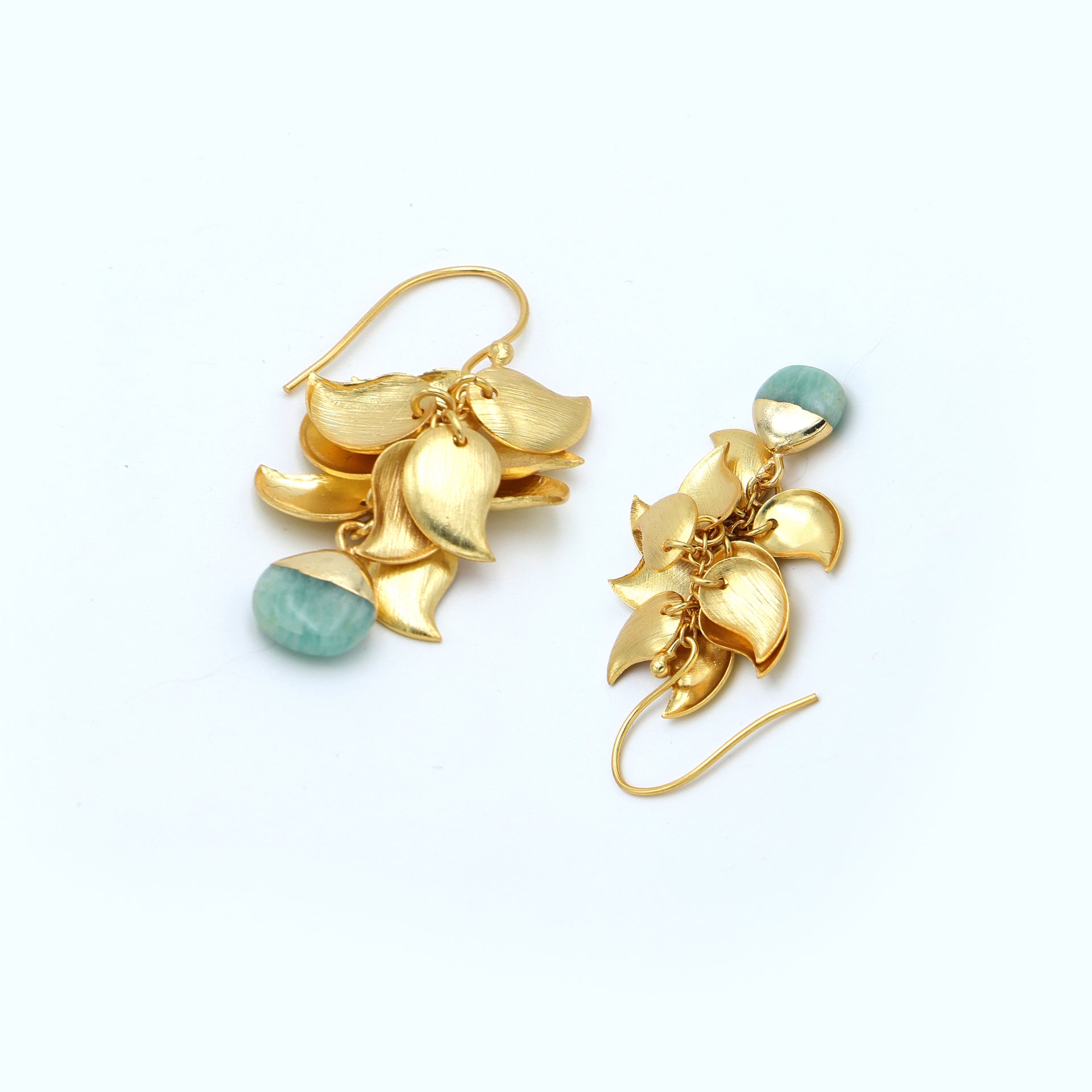 DuaAmazoniteGrapeLeafEarringsHandmadeGoldPlatedMinimalistJewelry
