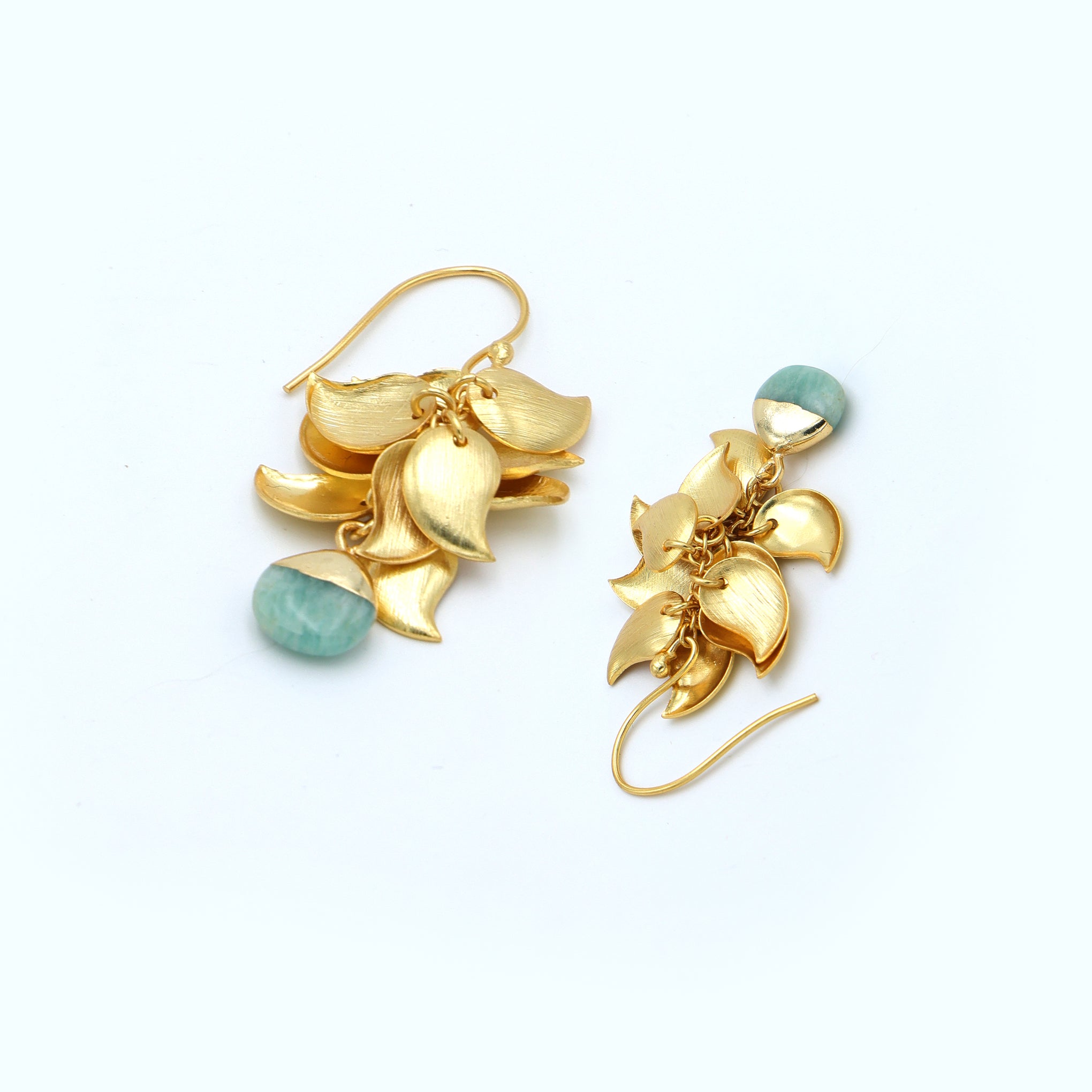 DuaAmazoniteGrapeLeafEarringsHandmadeGoldPlatedMinimalistJewelry