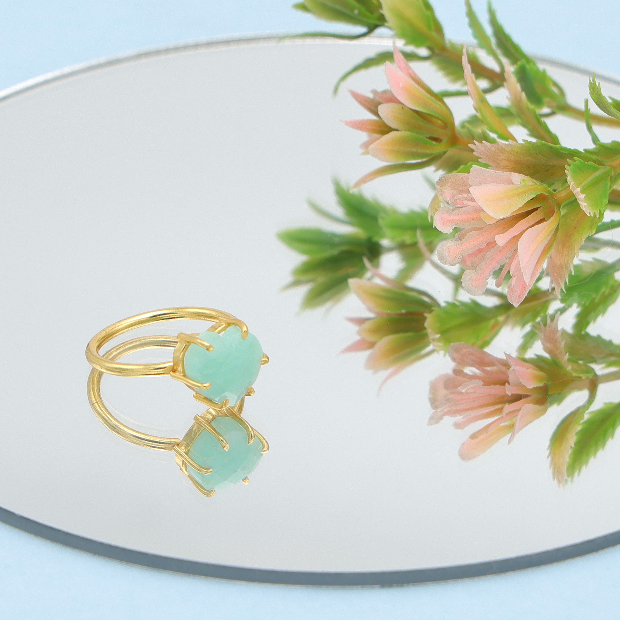 Dua Amazonite Heart Carving Ring – Handmade Green Crystal Love Ring - Dua Online