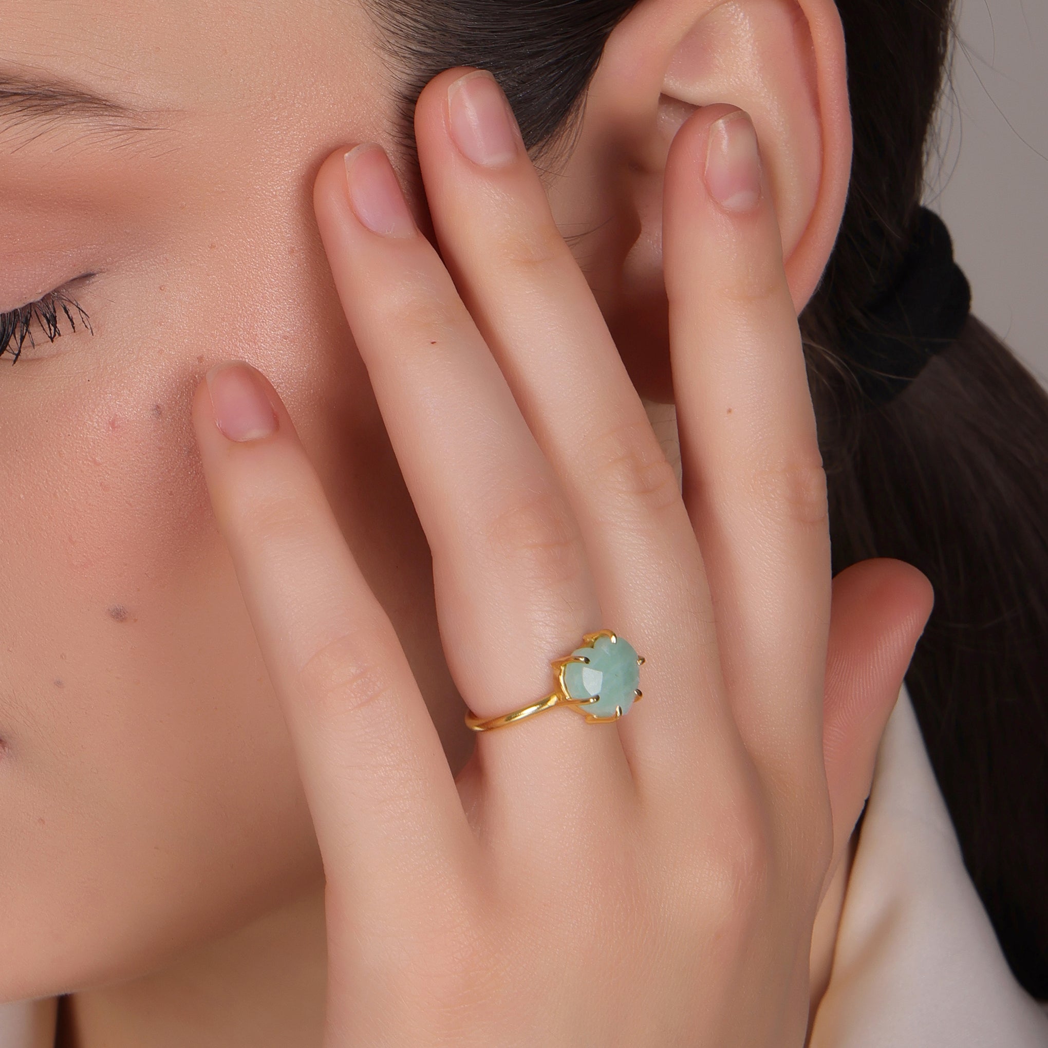 Dua Amazonite Heart Carving Ring – Handmade Green Crystal Love Ring - Dua Online