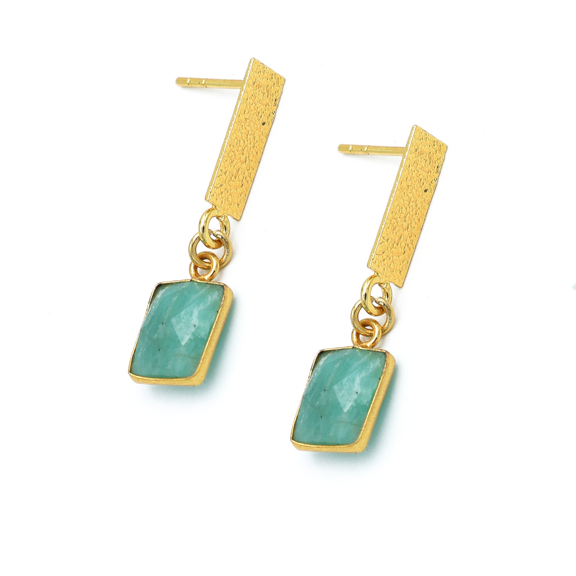 Dua Amazonite Rectangle Earrings – Handmade Gold-Plated Elegant Jewelry