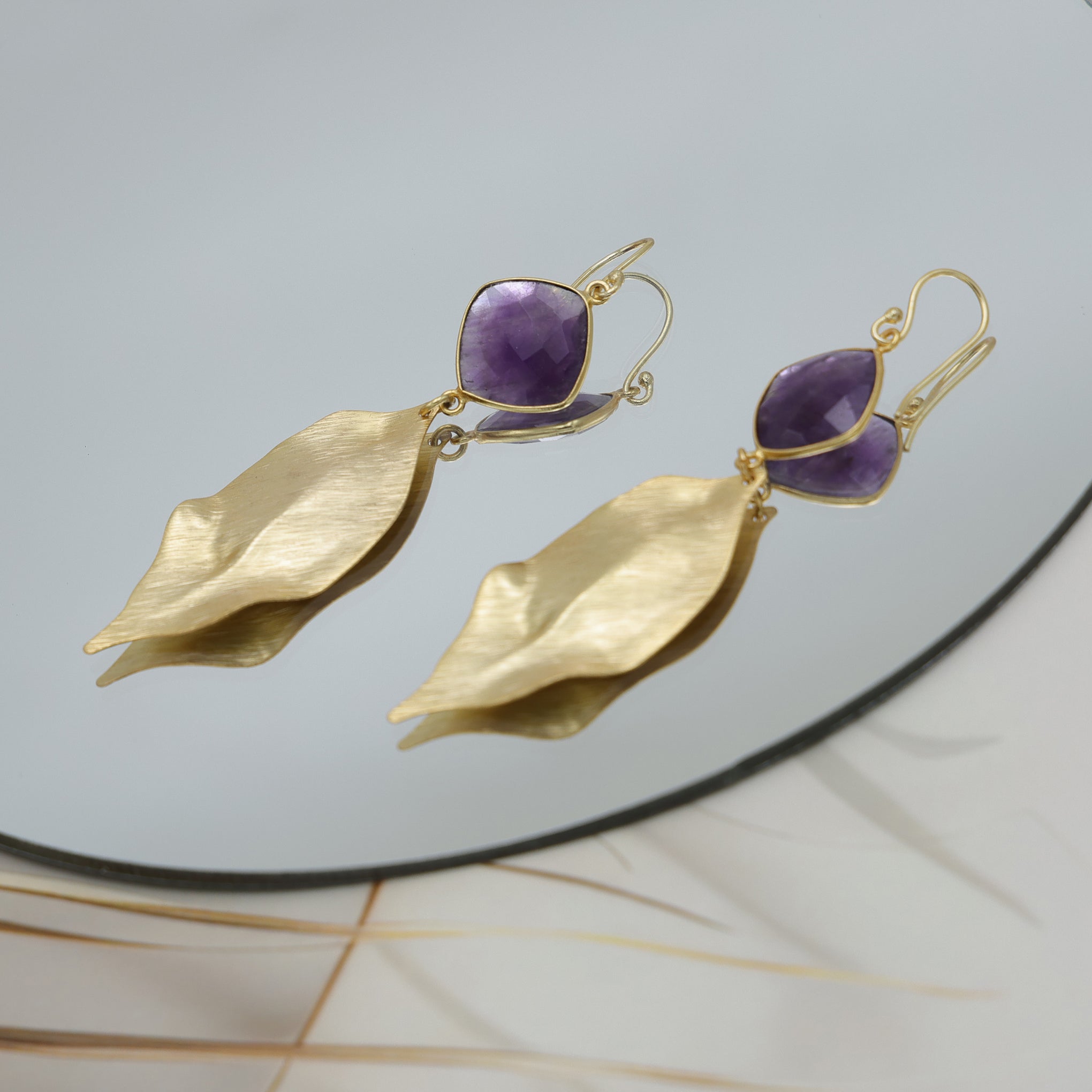 DuaAmethystCushionEarrings_HandmadeGold-PlatedStatementJewelry