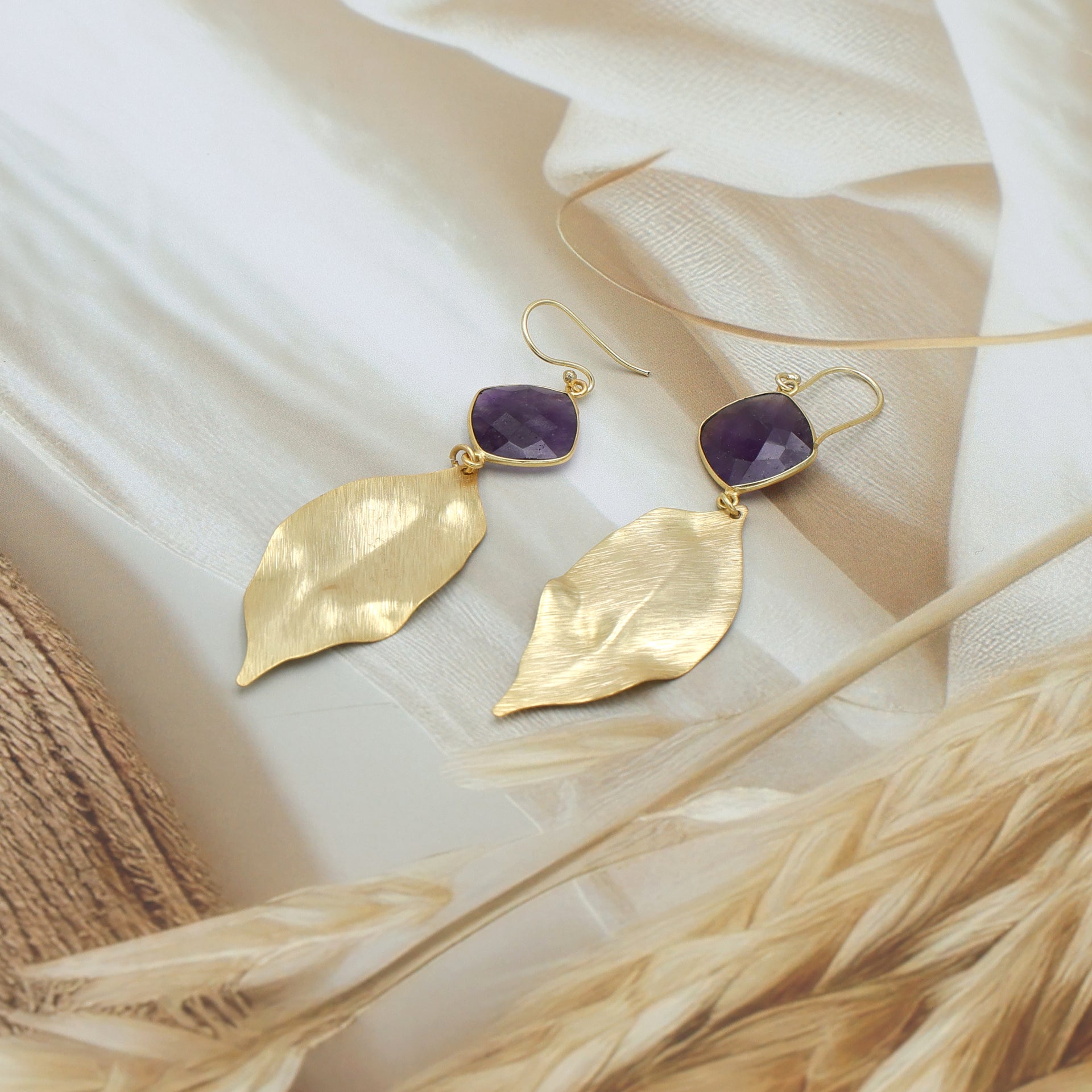 DuaAmethystCushionEarrings_HandmadeGold-PlatedStatementJewelry