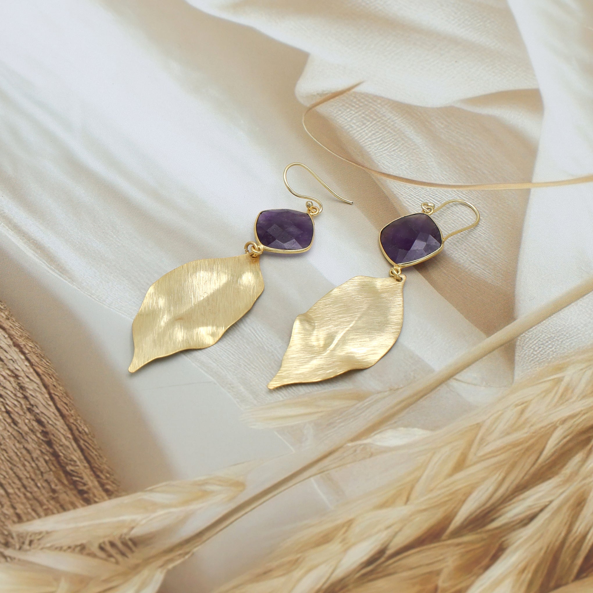 DuaAmethystCushionEarrings_HandmadeGold-PlatedStatementJewelry