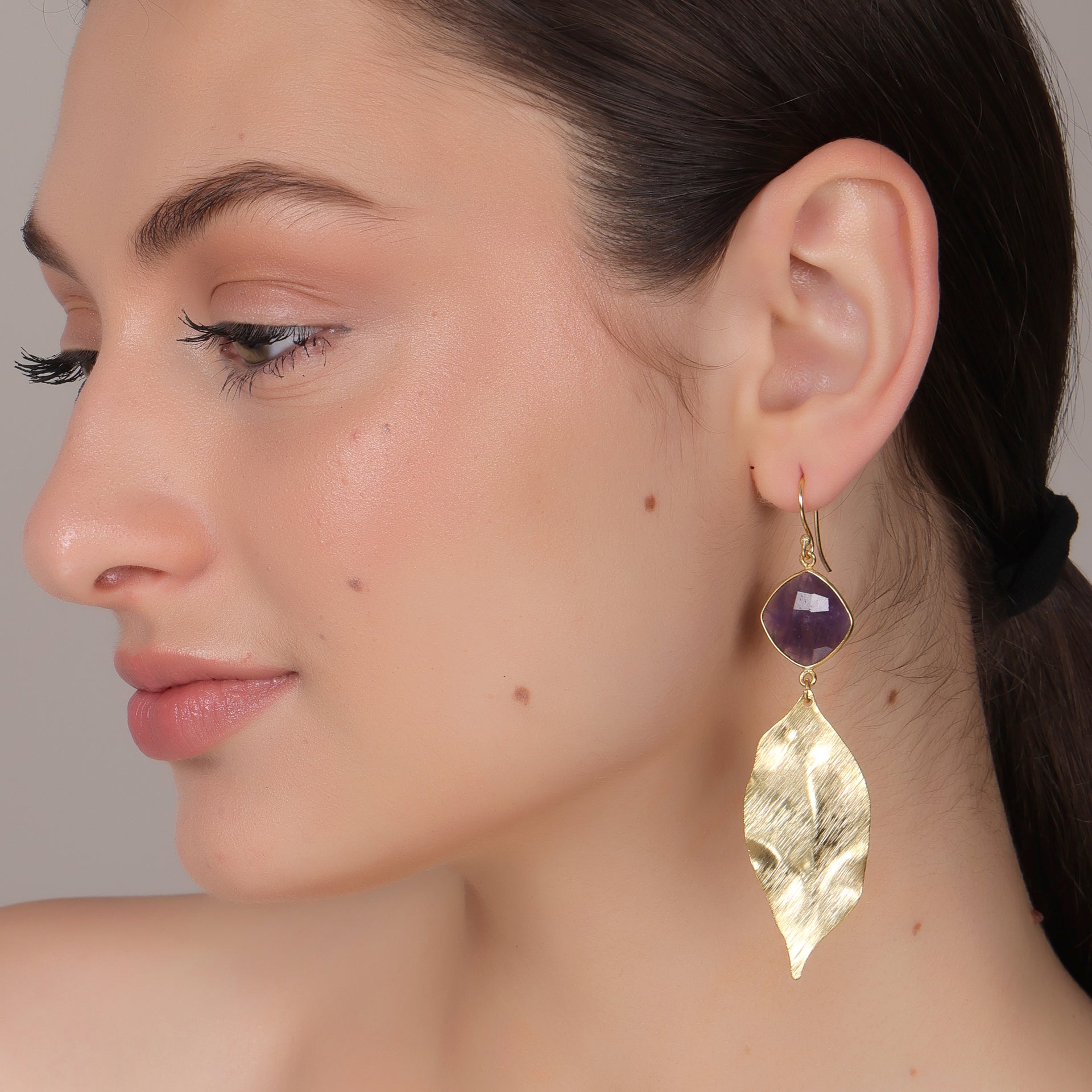 DuaAmethystCushionEarrings_HandmadeGold-PlatedStatementJewelry