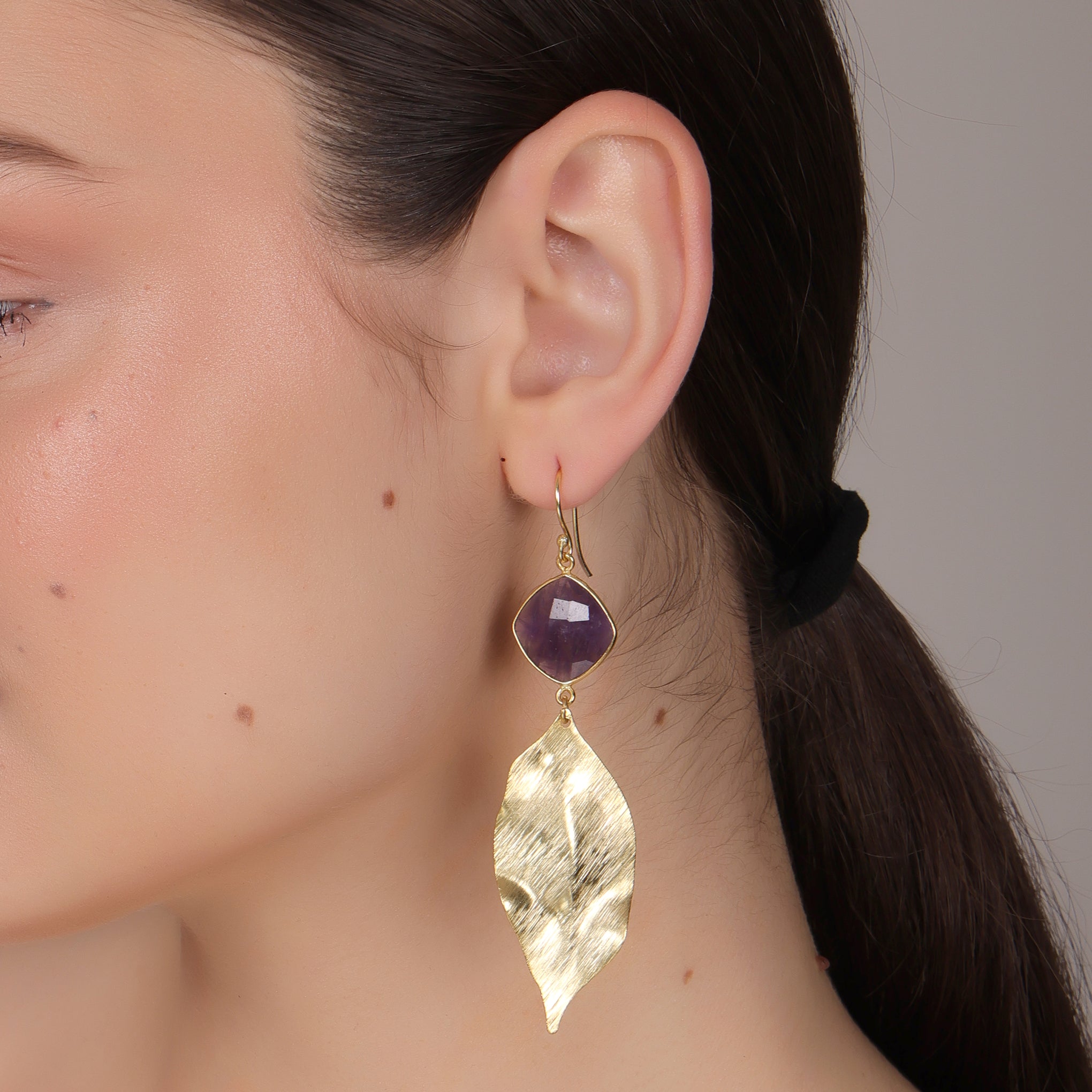 DuaAmethystCushionEarrings_HandmadeGold-PlatedStatementJewelry