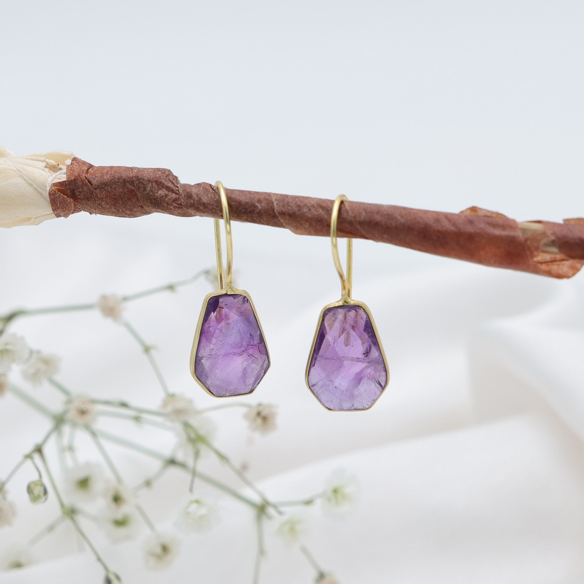 Dua Amethyst Earrings – Elegant Handmade Gold-Plated Party Jewelry - Dua Online
