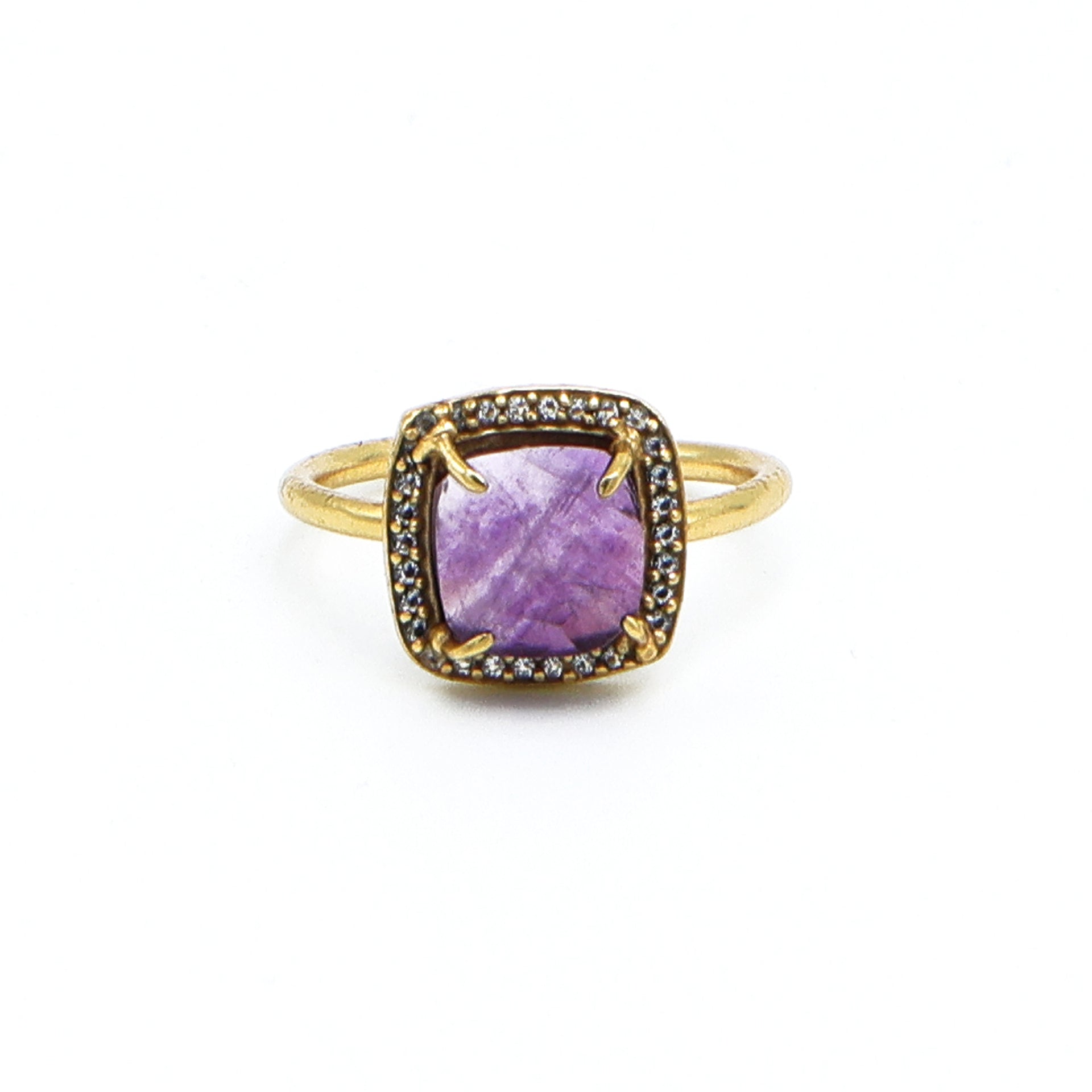 Dua Amethyst Gold-Plated Adjustable Cushion Ring – Purple Gemstone Contemporary Jewelry