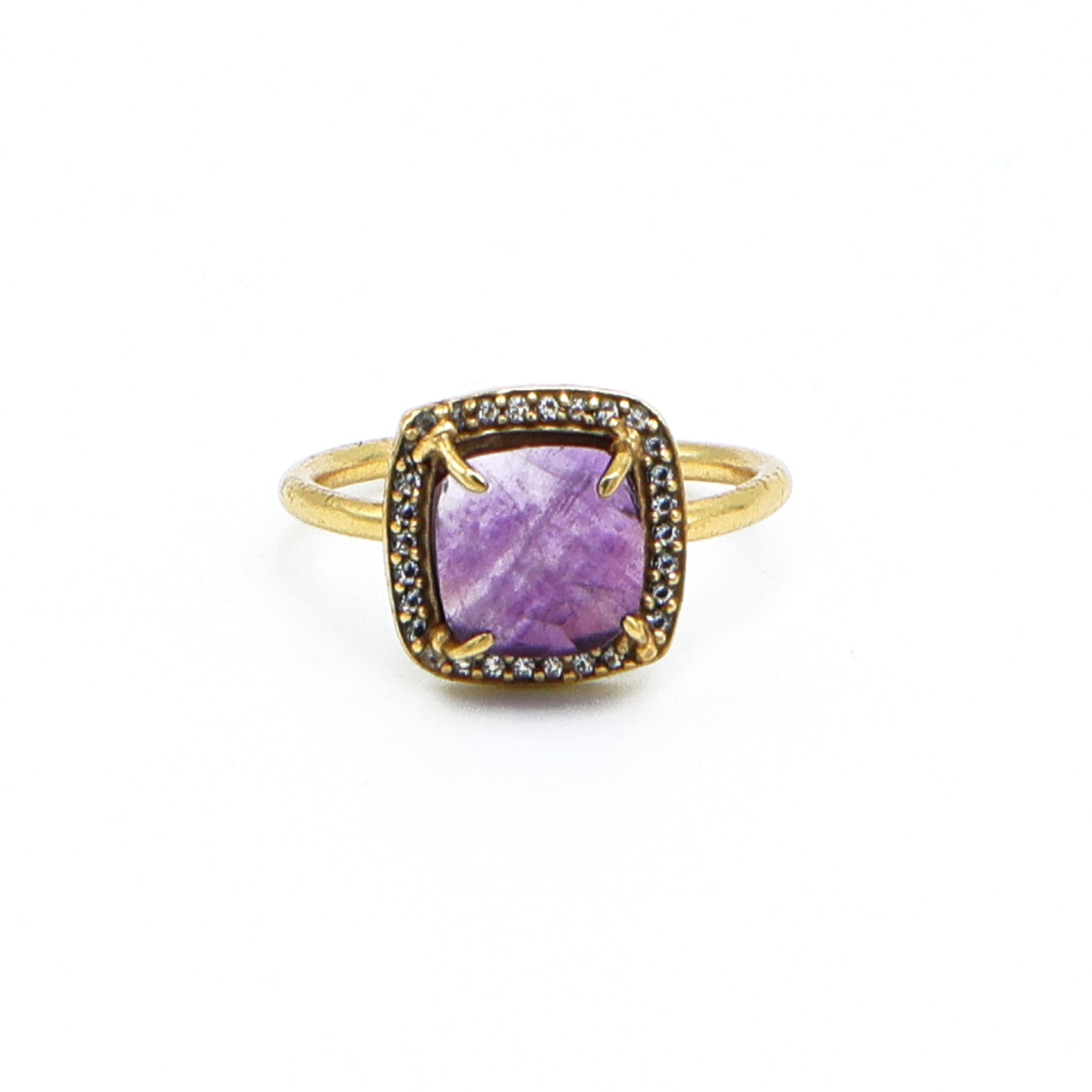 Dua Amethyst Gold-Plated Adjustable Cushion Ring – Purple Gemstone Contemporary Jewelry