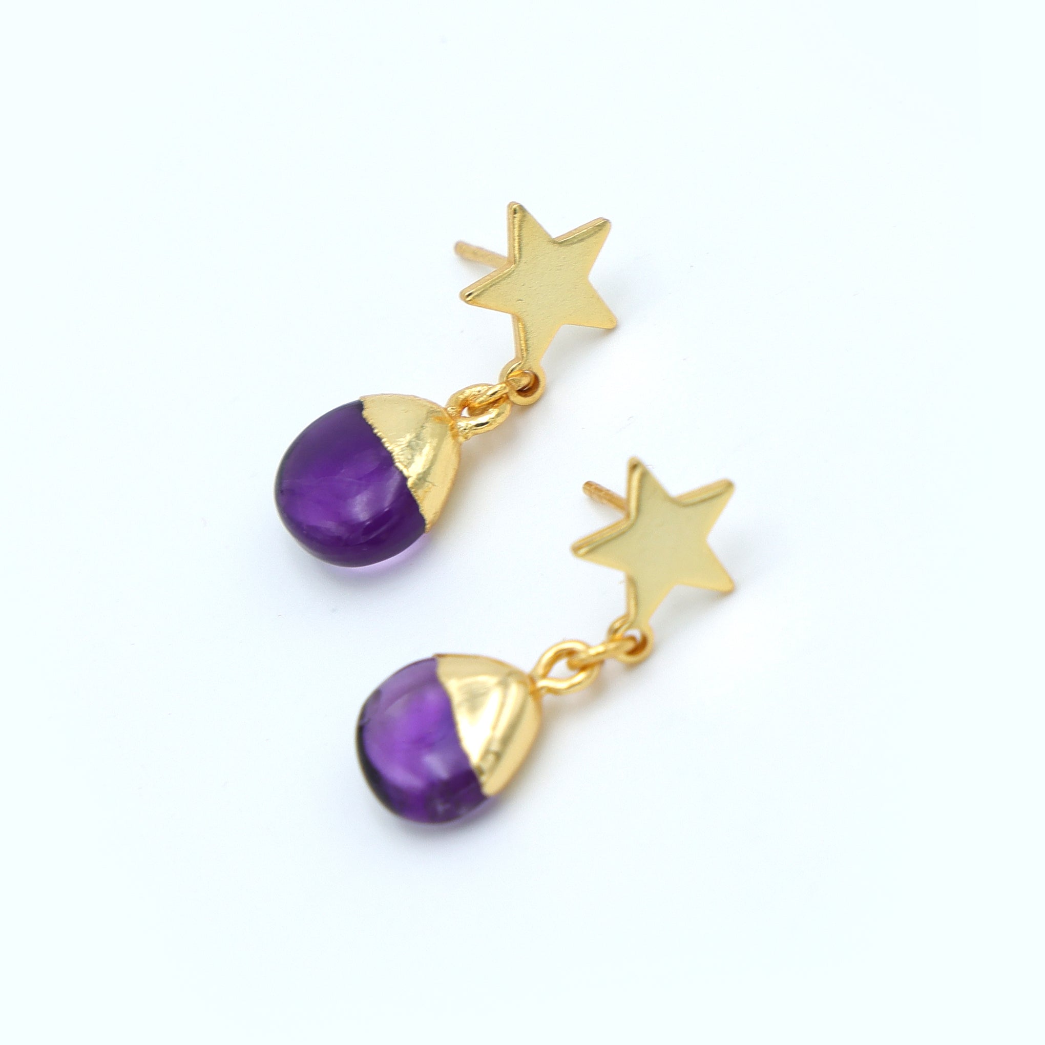 DuaAmethystHeartEarringsHandmadeGoldPlatedElegantJewelryforWomen
