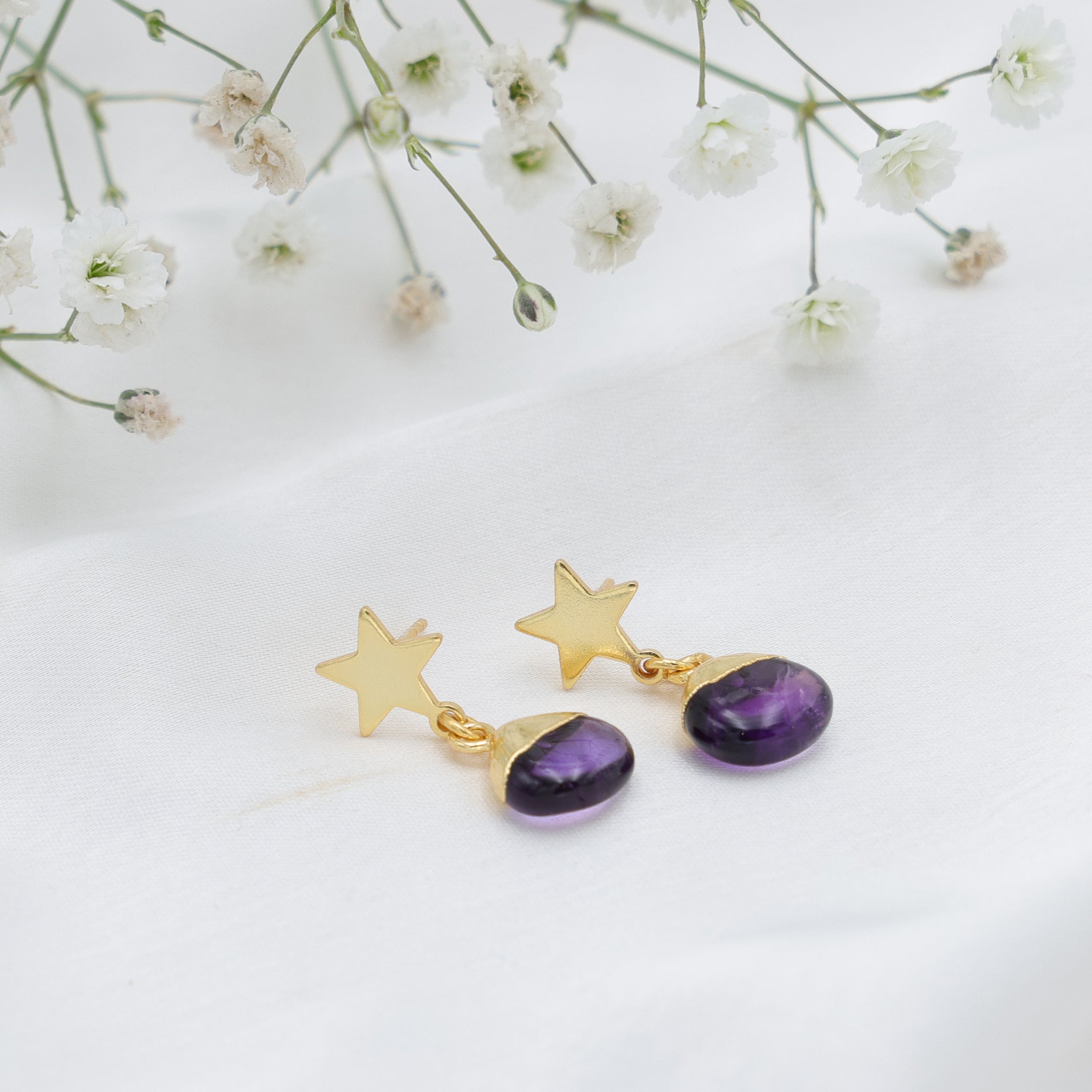 DuaAmethystHeartEarringsHandmadeGoldPlatedElegantJewelryforWomen