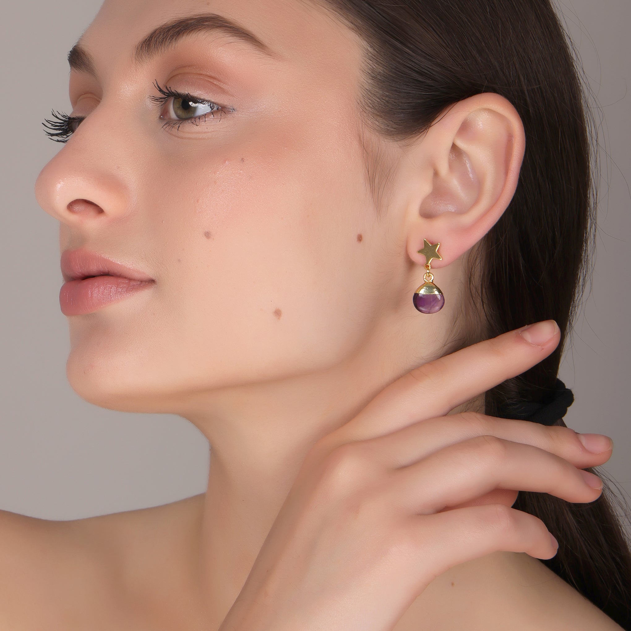 DuaAmethystHeartEarringsHandmadeGoldPlatedElegantJewelryforWomen