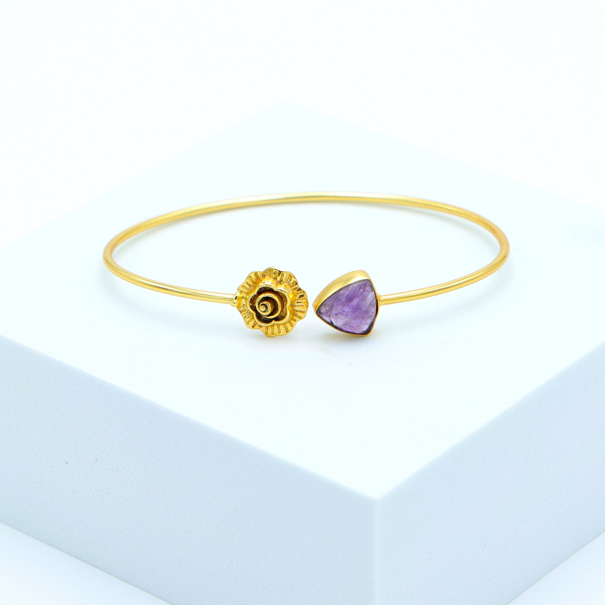 Dua Amethyst Trillion Rose Bangle – Purple Gold-Plated Statement Jewelry - Dua Online