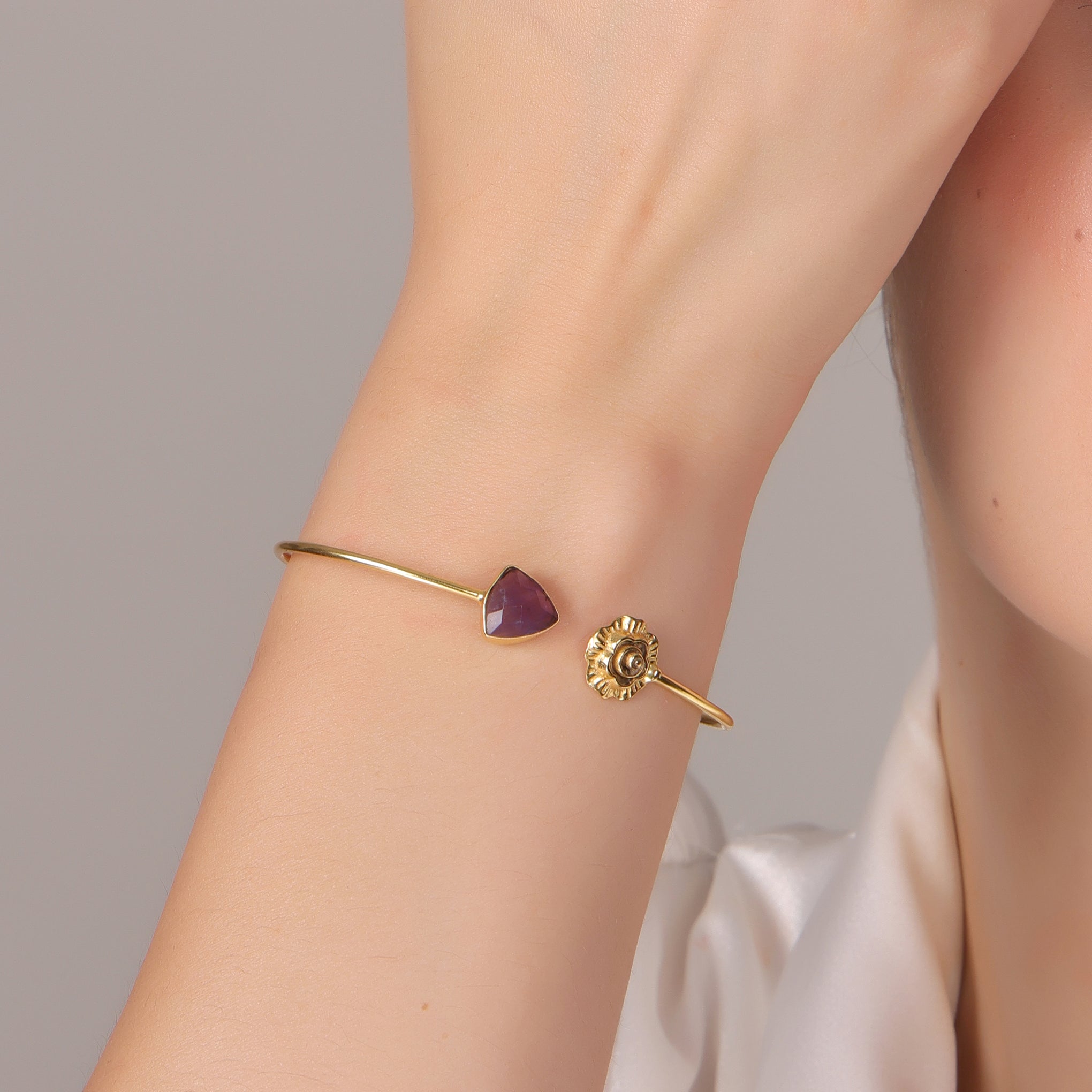 Dua Amethyst Trillion Rose Bangle – Purple Gold-Plated Statement Jewelry - Dua Online