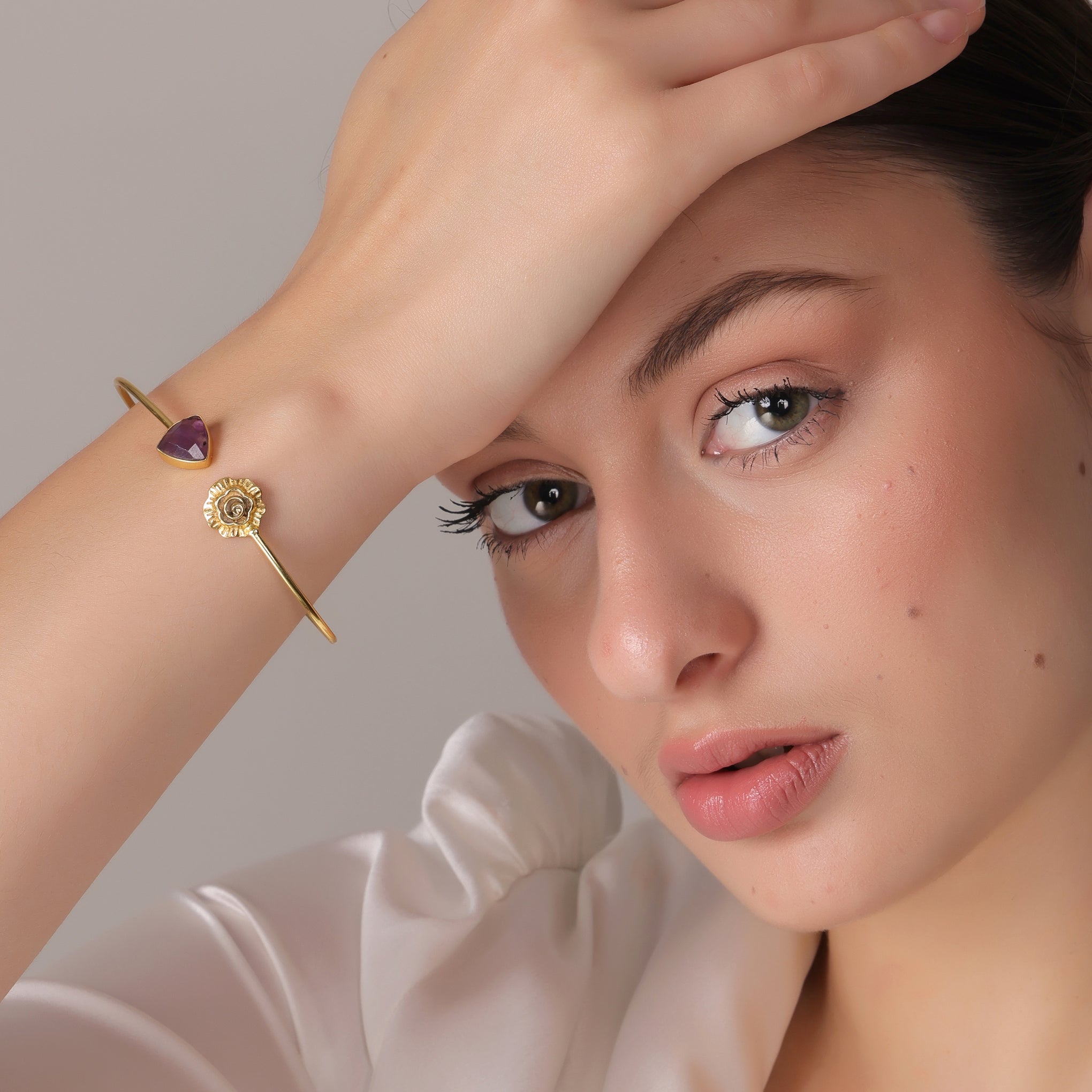 Dua Amethyst Trillion Rose Bangle – Purple Gold-Plated Statement Jewelry - Dua Online