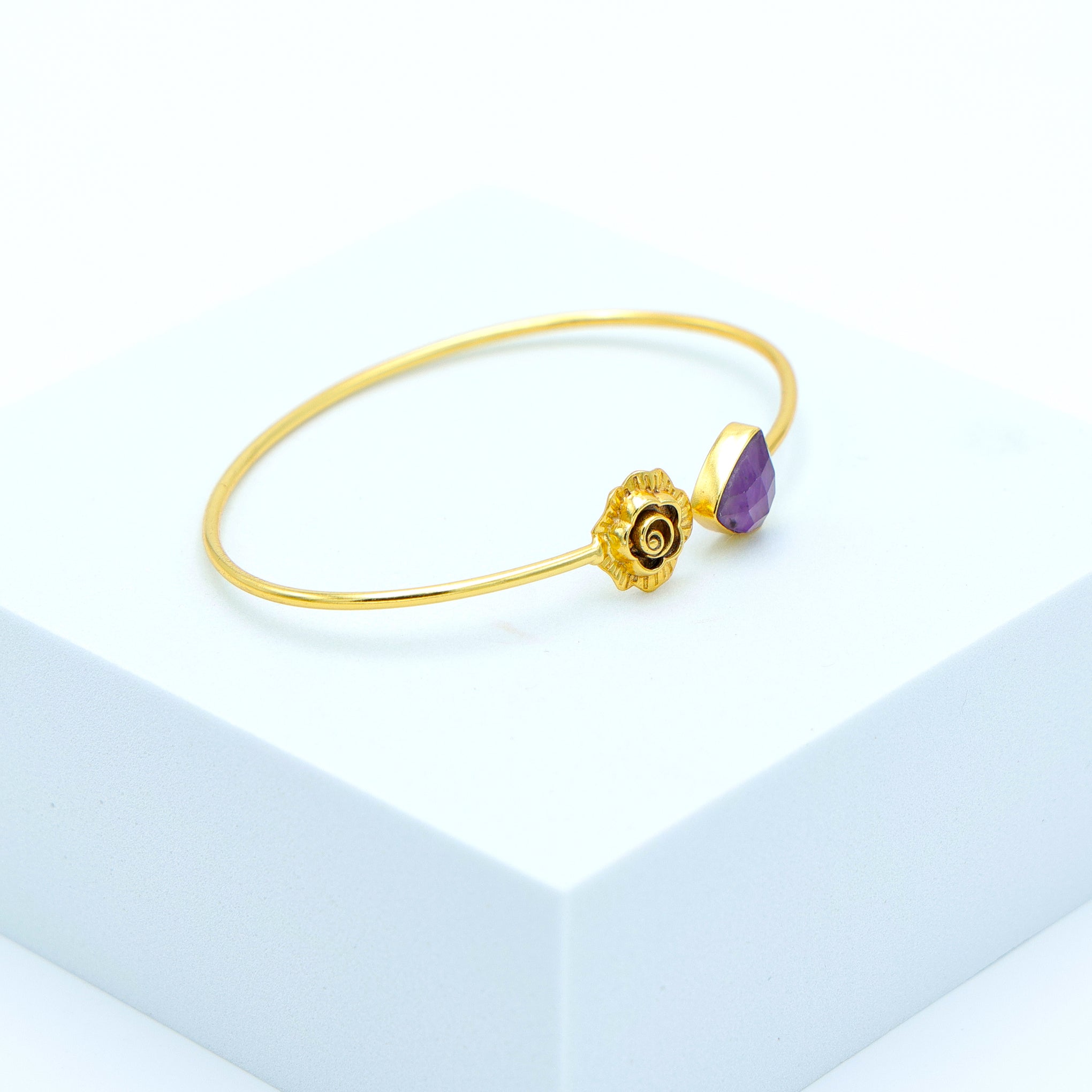 Dua Amethyst Trillion Rose Bangle – Purple Gold-Plated Statement Jewelry - Dua Online