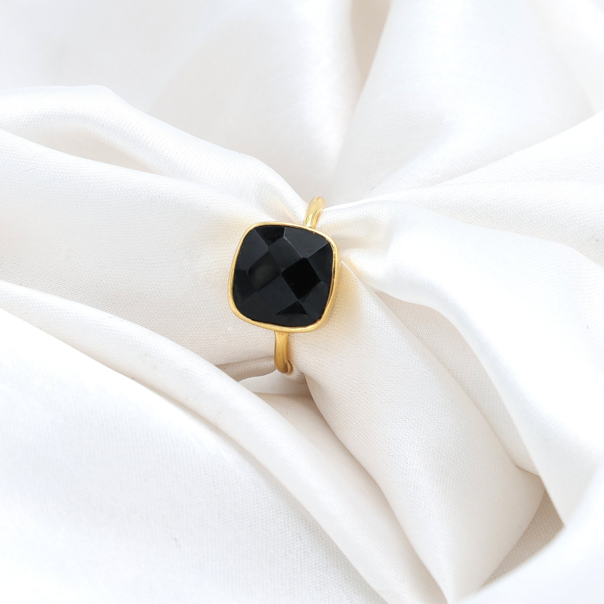 Dua Black Onyx Cushion Ring – Bold & Elegant Gold-Plated Protective Jewelry - Dua Online