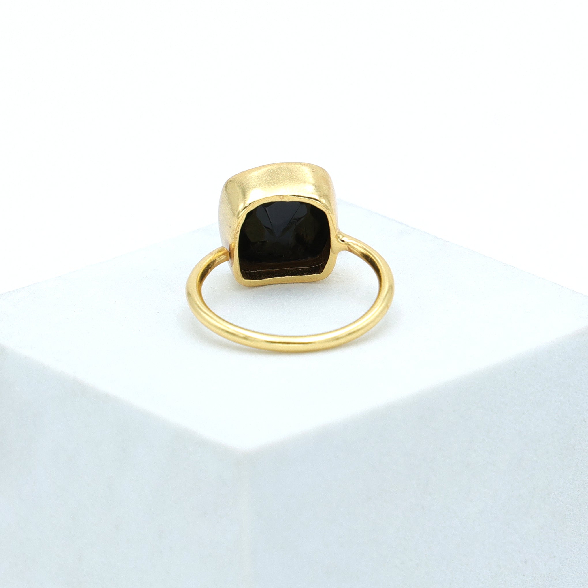Dua Black Onyx Cushion Ring – Bold & Elegant Gold-Plated Protective Jewelry - Dua Online