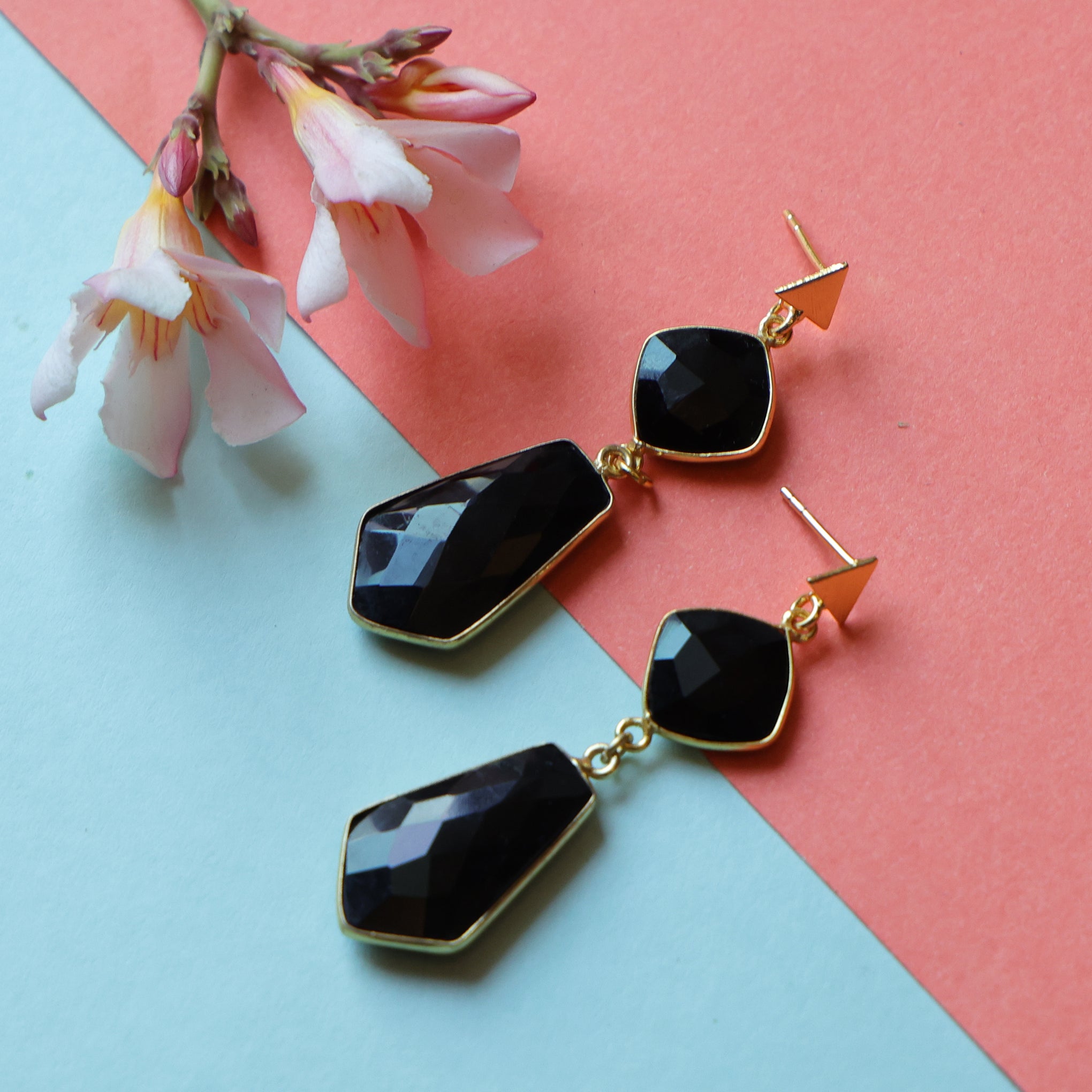 DuaBlackOnyxCushionTieEarrings_HandmadeGold-PlatedElegantJewelry