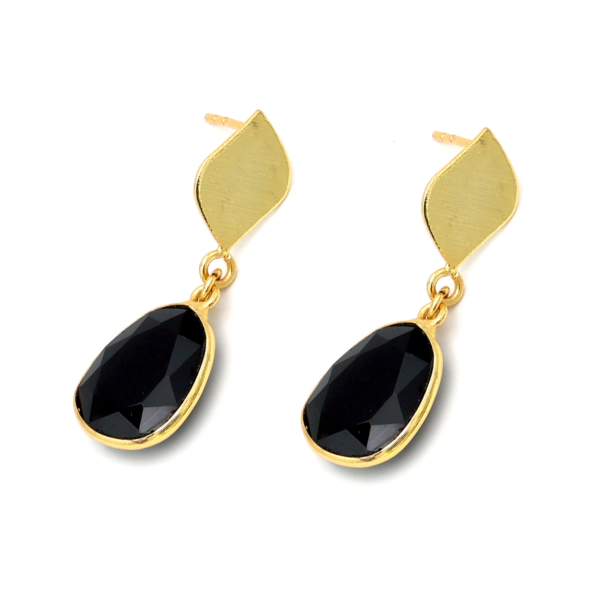 DuaBlackOnyxUnshapeEarrings_HandmadeGold-PlatedStatementJewelry