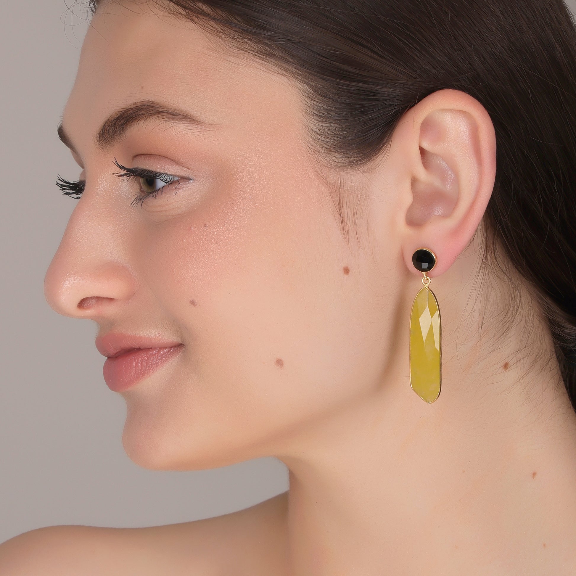 Dua Black Onyx & Yellow Jade Earrings – Handmade Gold-Plated Multicolor Jewelry - Dua Online