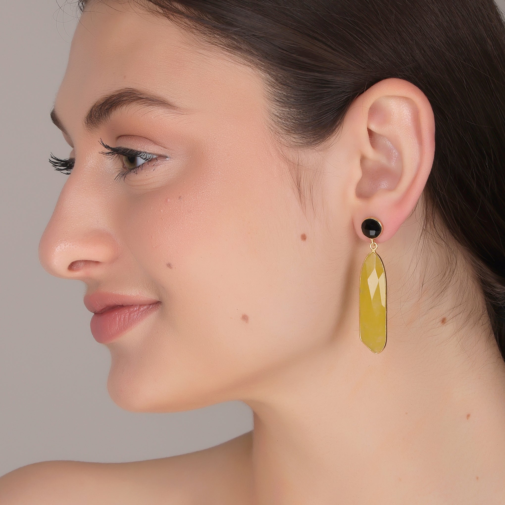 Dua Black Onyx & Yellow Jade Earrings – Handmade Gold-Plated Multicolor Jewelry - Dua Online