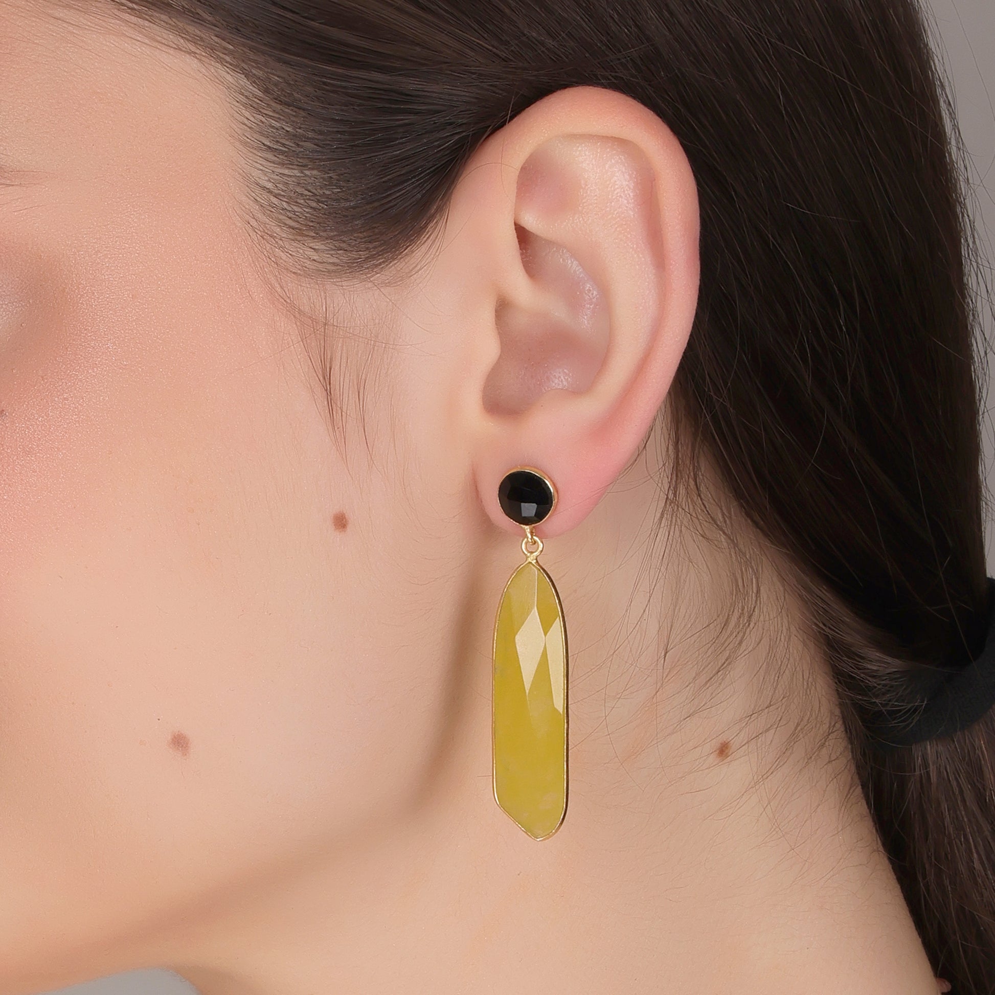 Dua Black Onyx & Yellow Jade Earrings – Handmade Gold-Plated Multicolor Jewelry - Dua Online