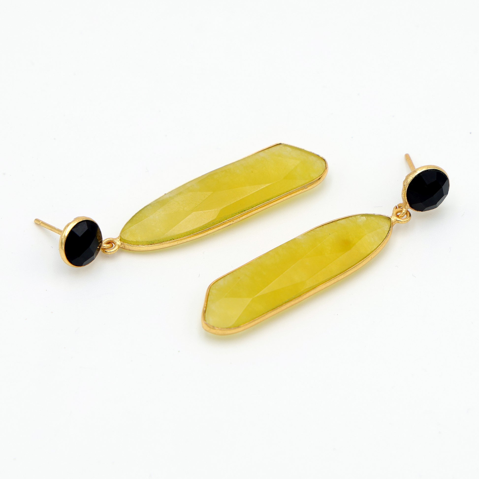 Dua Black Onyx & Yellow Jade Earrings – Handmade Gold-Plated Multicolor Jewelry - Dua Online