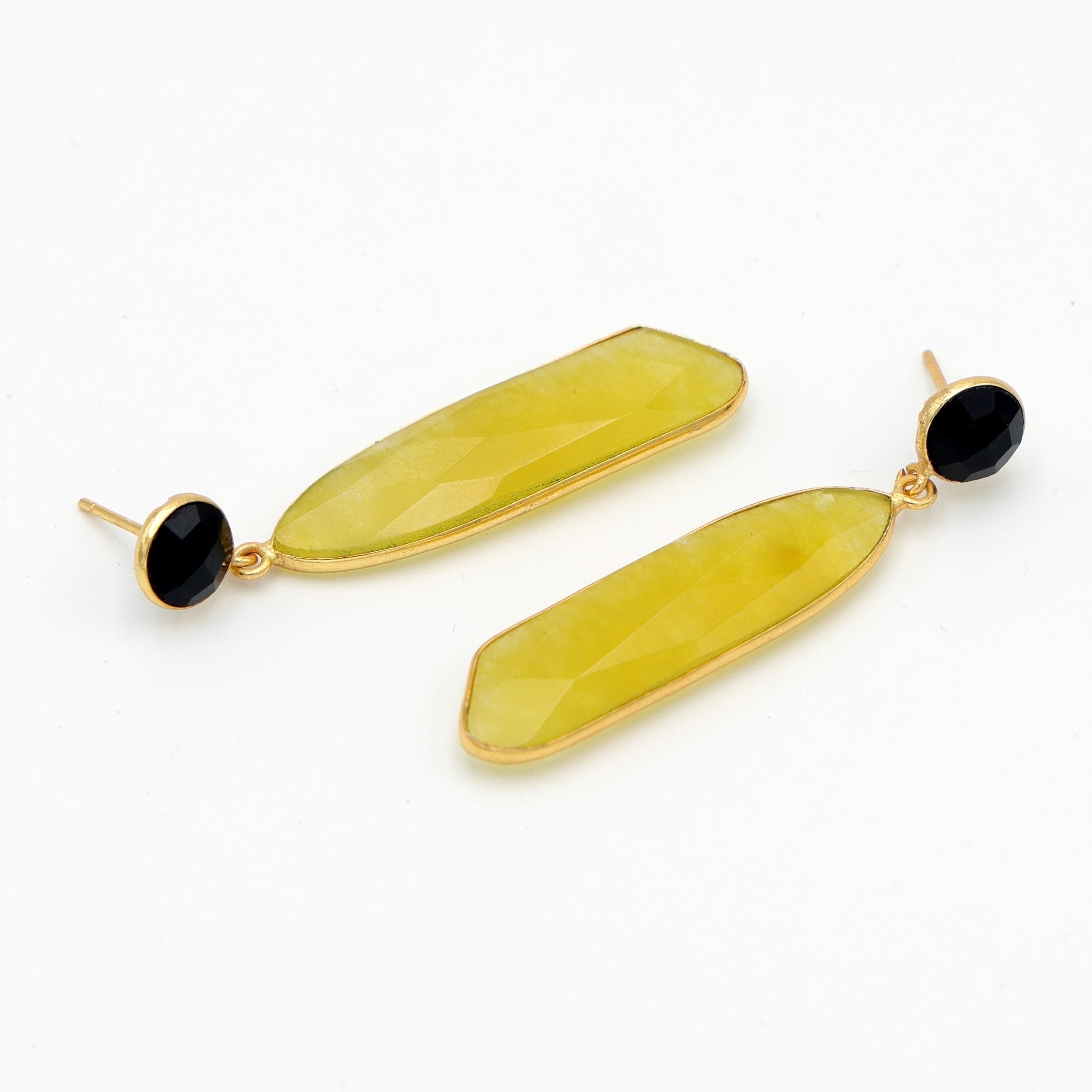 Dua Black Onyx & Yellow Jade Earrings – Handmade Gold-Plated Multicolor Jewelry - Dua Online