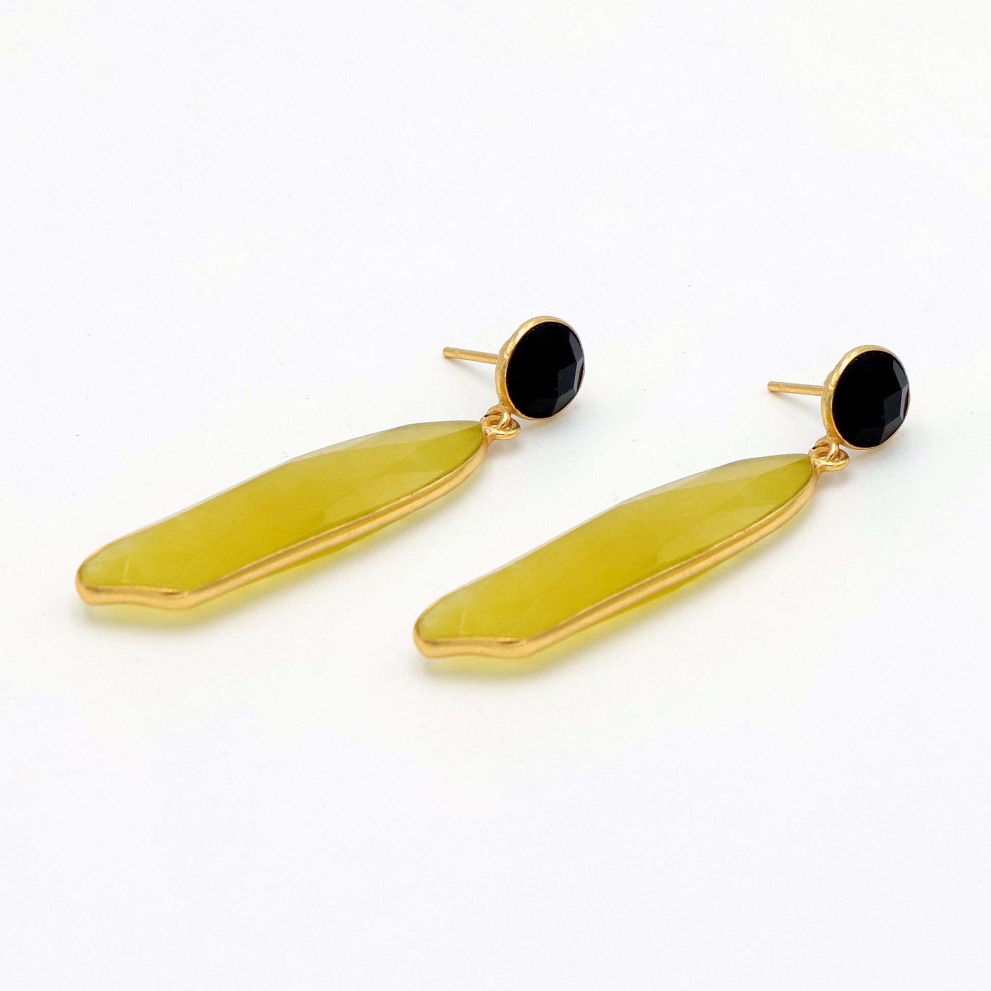 Dua Black Onyx & Yellow Jade Earrings – Handmade Gold-Plated Multicolor Jewelry - Dua Online