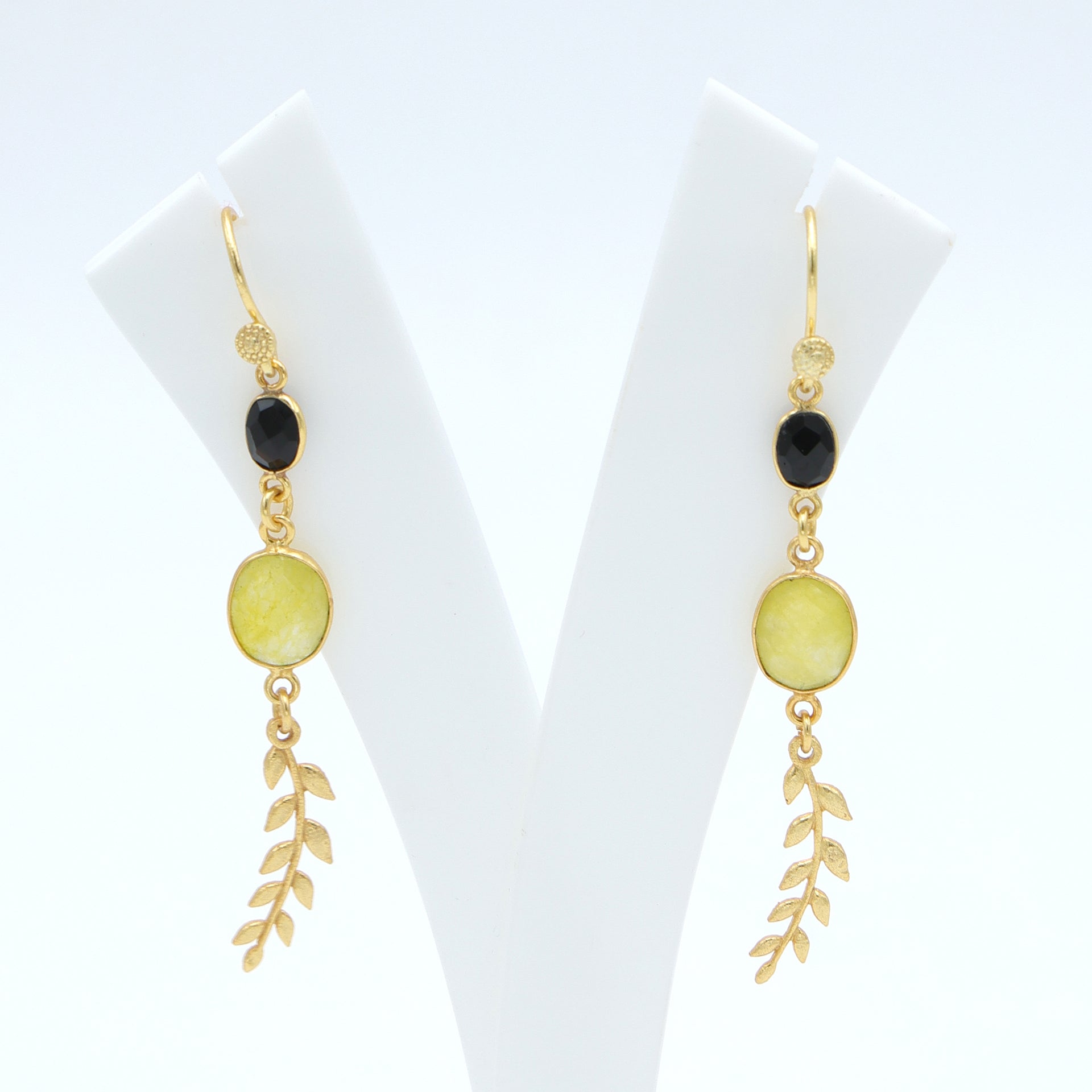 Dua Black Onyx and Yellow Jade Earrings – Handmade Gold-Plated Jewelry - Dua Online