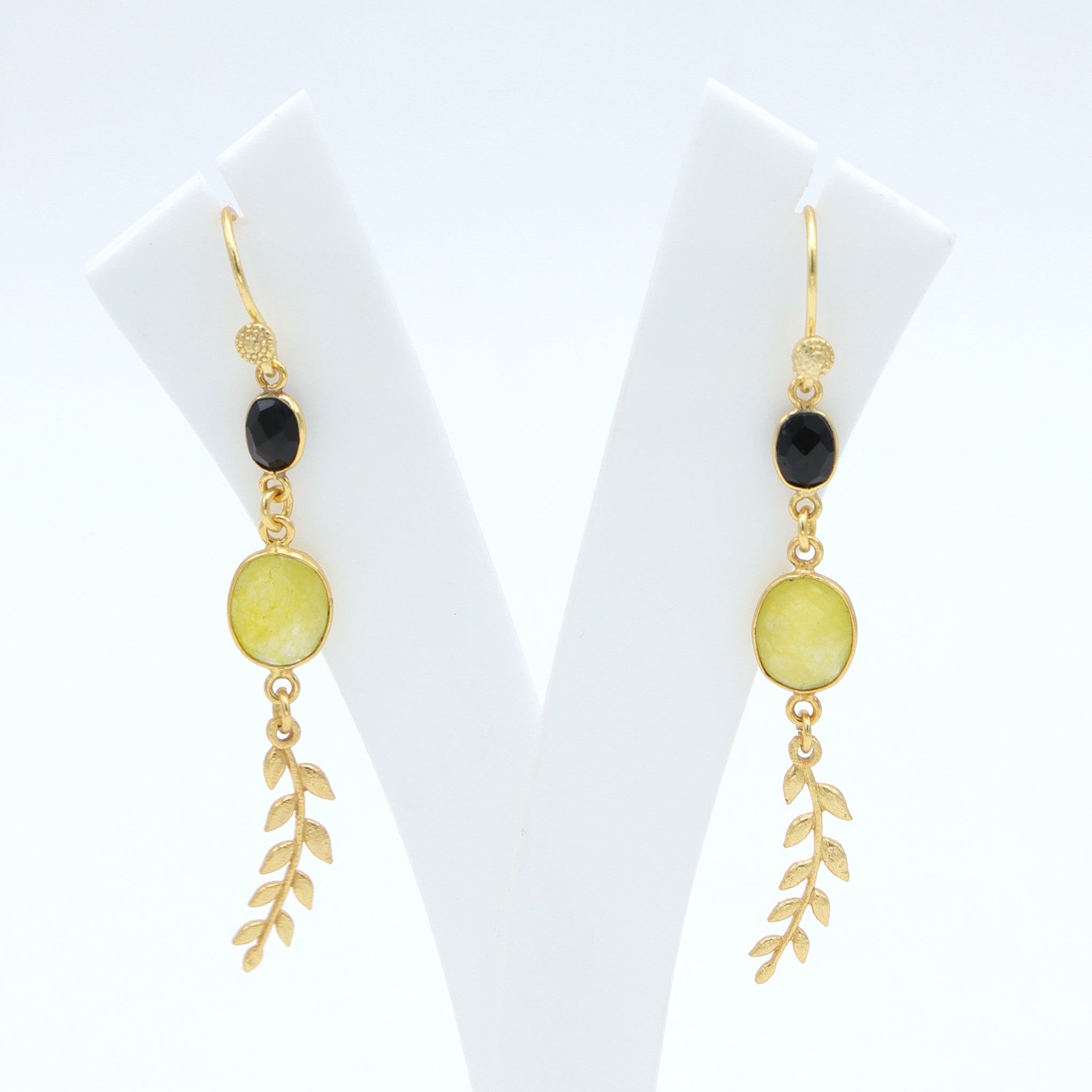 Dua Black Onyx and Yellow Jade Earrings – Handmade Gold-Plated Jewelry - Dua Online