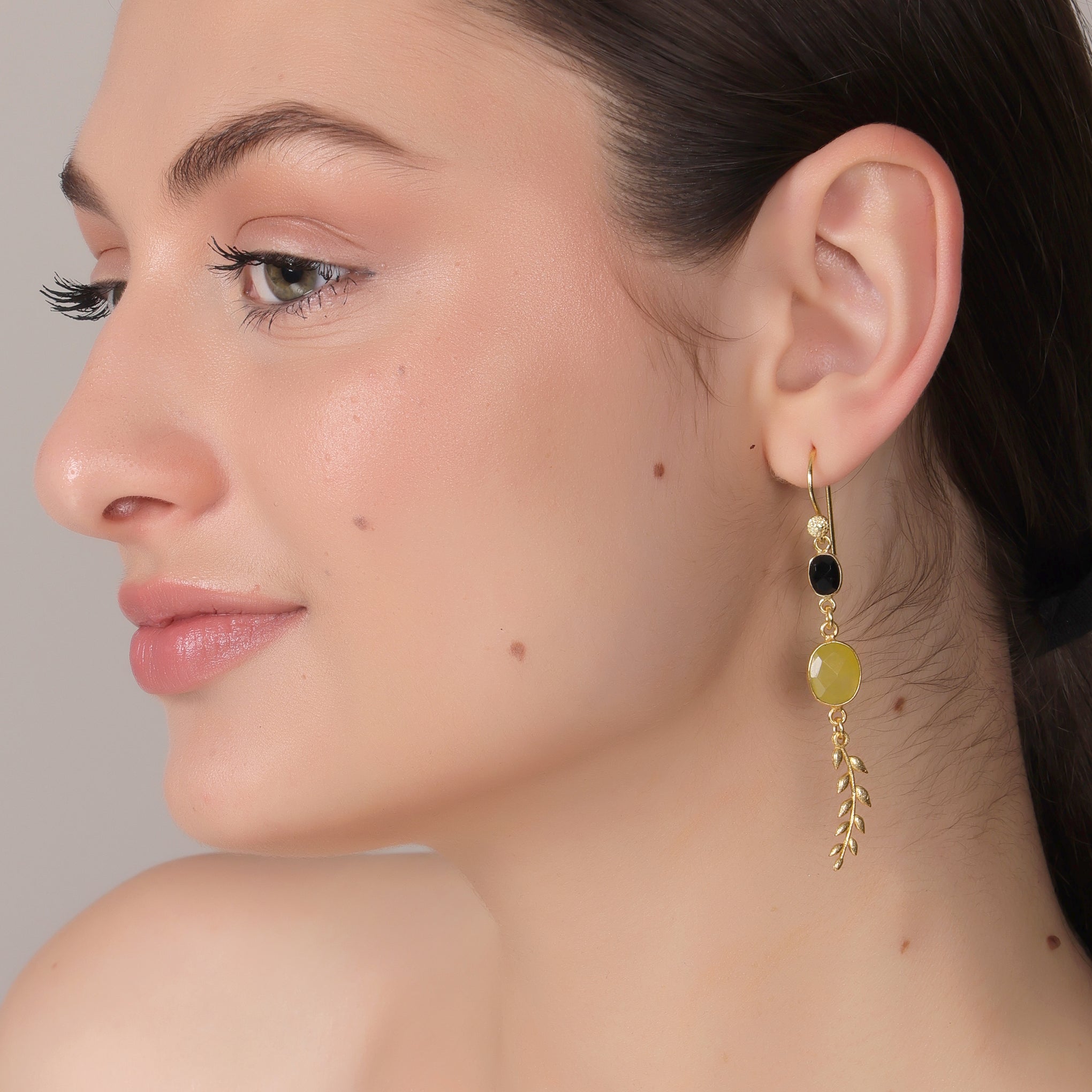 Dua Black Onyx and Yellow Jade Earrings – Handmade Gold-Plated Jewelry - Dua Online