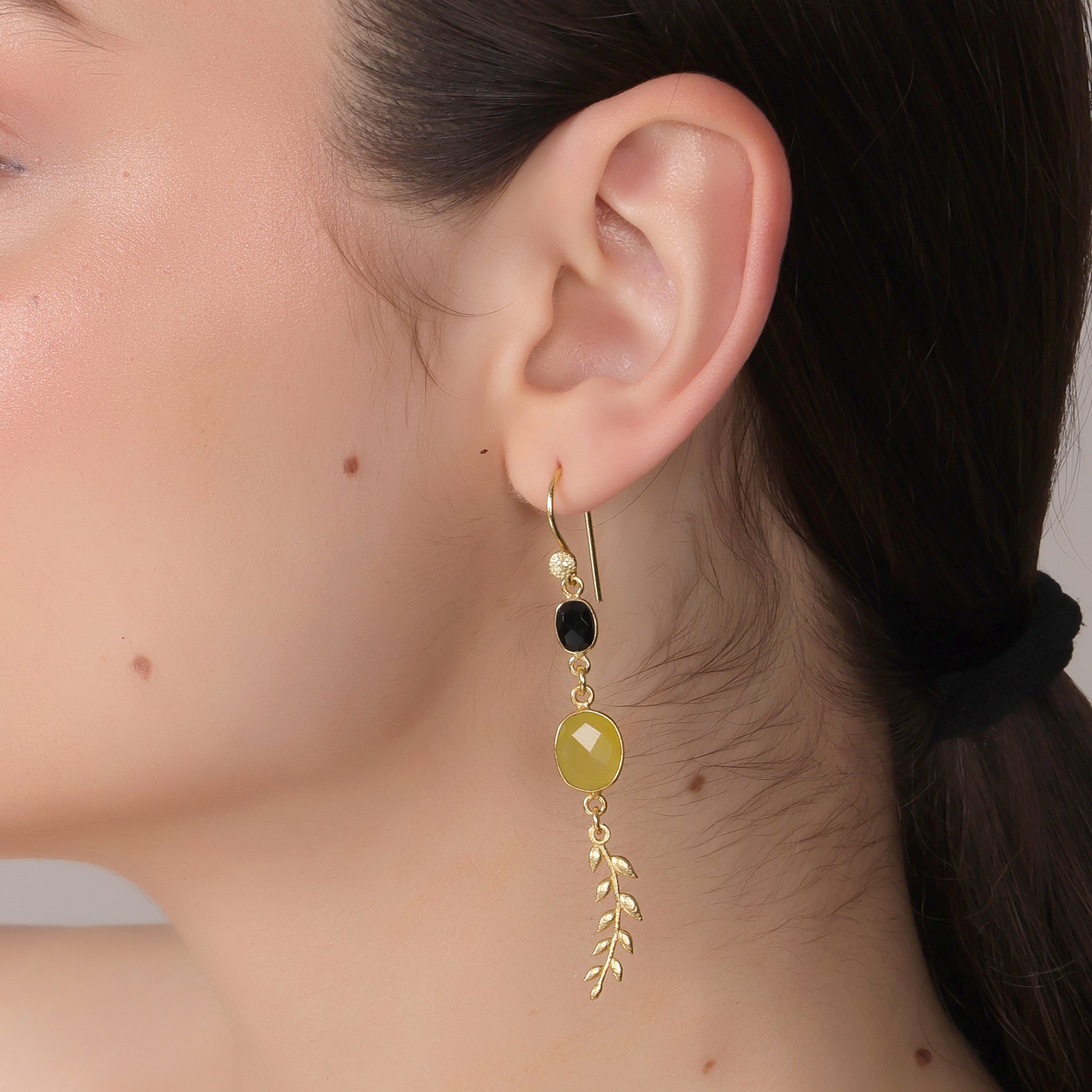 Dua Black Onyx and Yellow Jade Earrings – Handmade Gold-Plated Jewelry - Dua Online