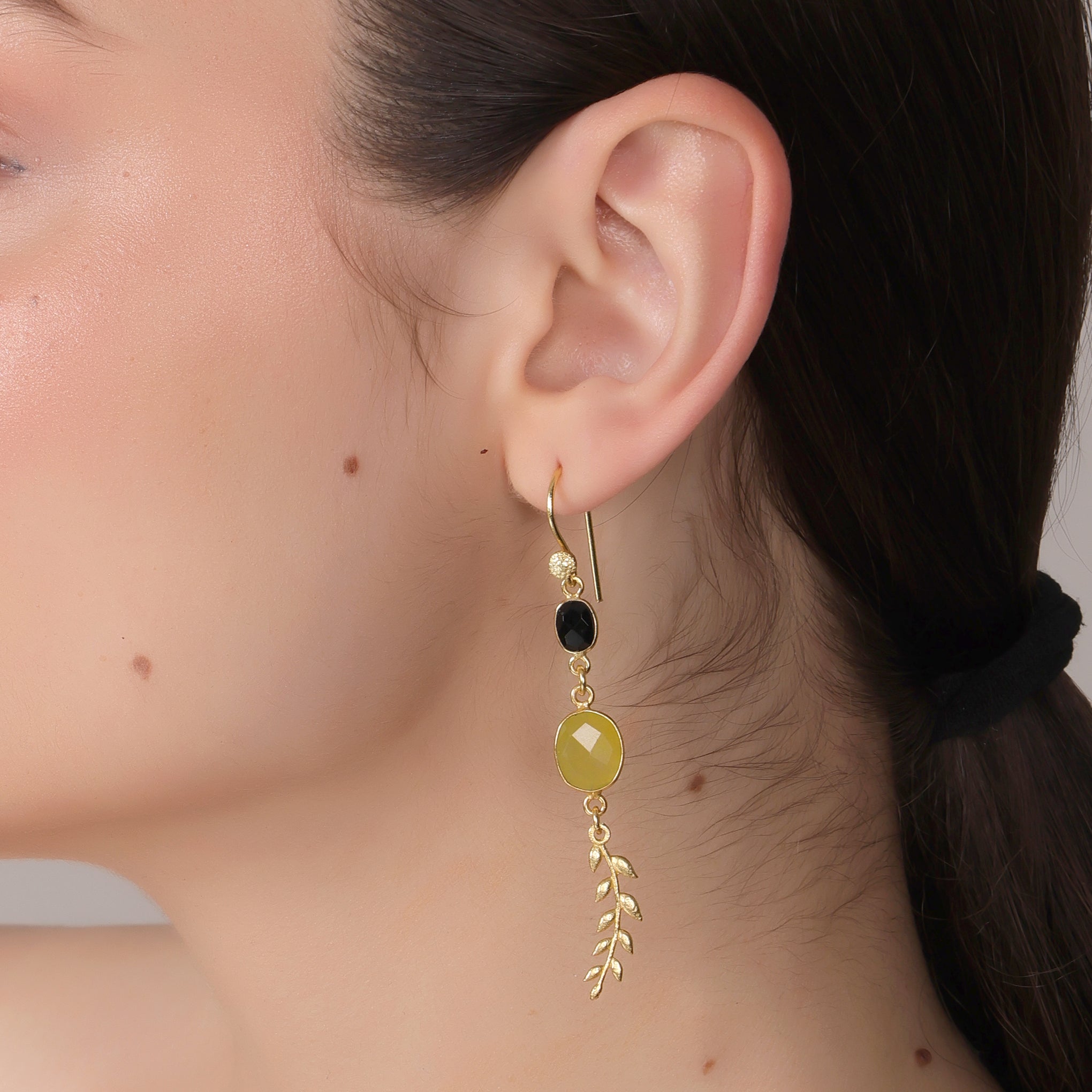 Dua Black Onyx and Yellow Jade Earrings – Handmade Gold-Plated Jewelry - Dua Online