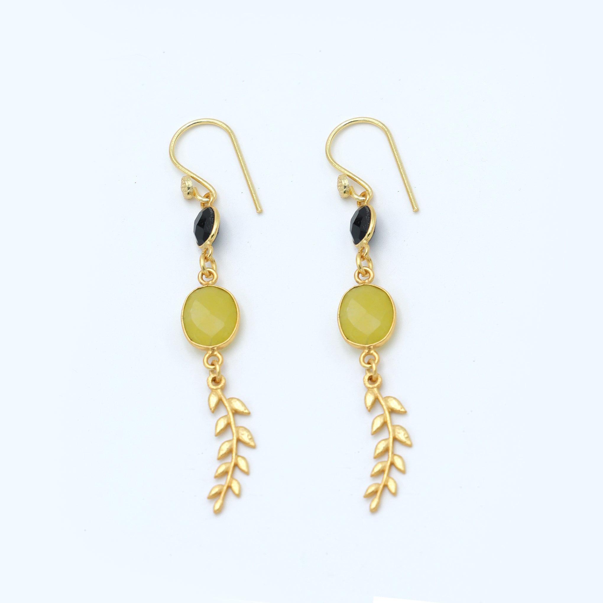Dua Black Onyx and Yellow Jade Earrings – Handmade Gold-Plated Jewelry - Dua Online
