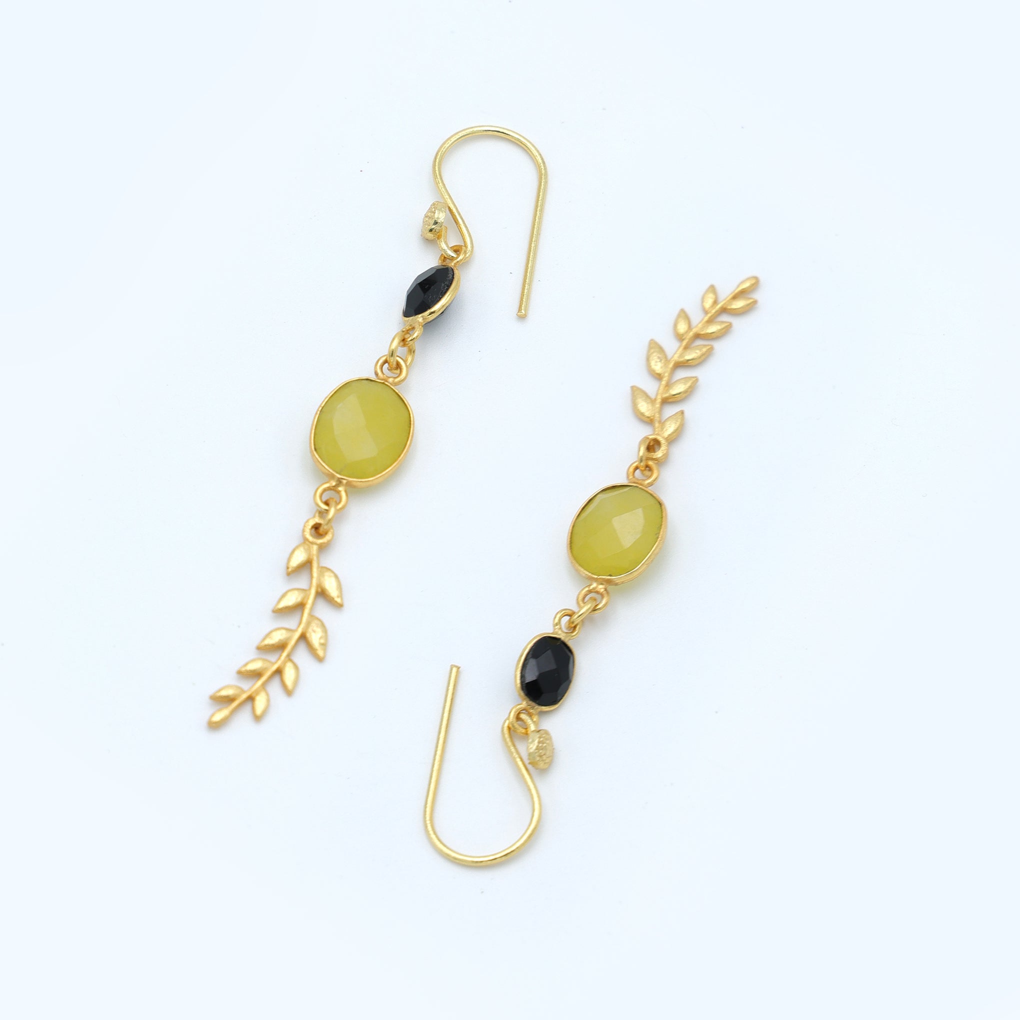 Dua Black Onyx and Yellow Jade Earrings – Handmade Gold-Plated Jewelry - Dua Online
